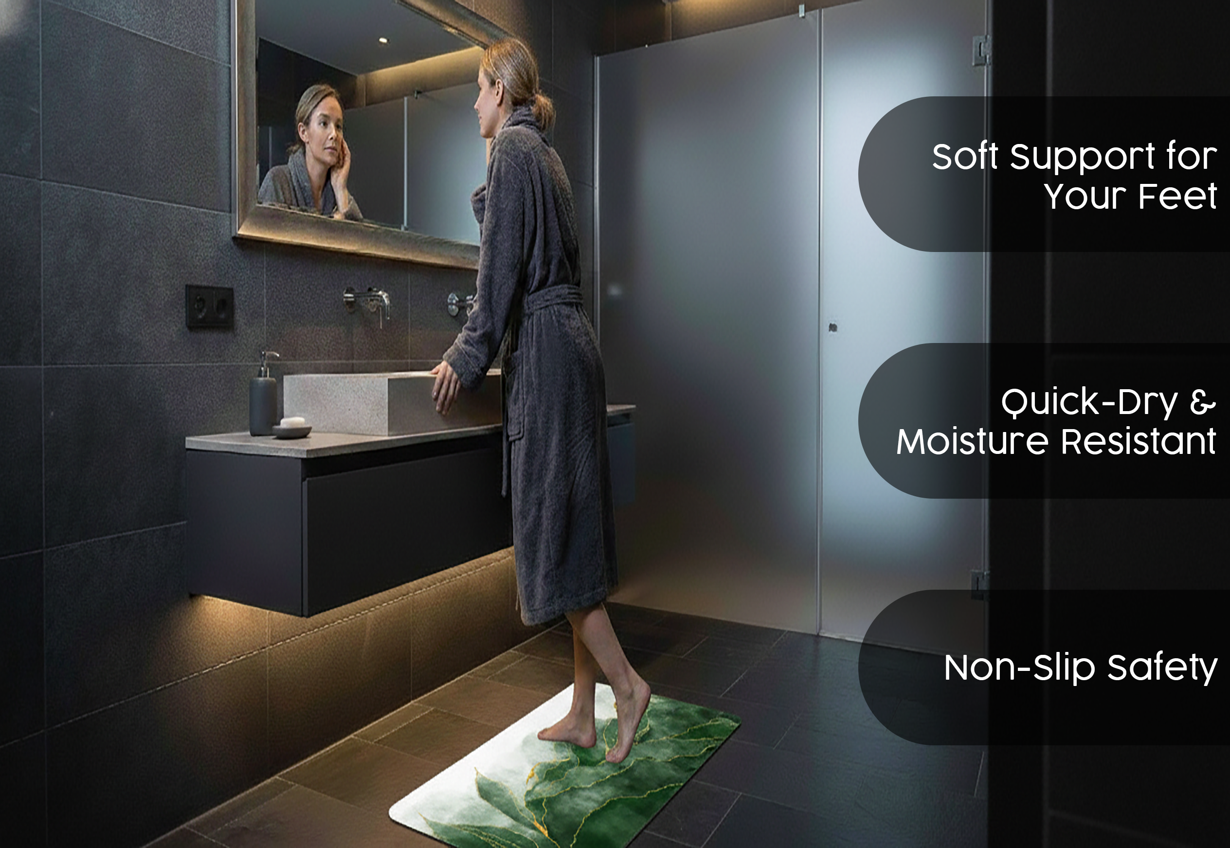 Precision Floor Mat - Innovative Custom PVC Mat for Home, Kitchen & Playrooms – Water Resistant, Stain-Proof & Kids-Safe - Vibrant Designs with Adjustable Sizes from 20x20 cm up to 200x300 cm : Green marble leaves