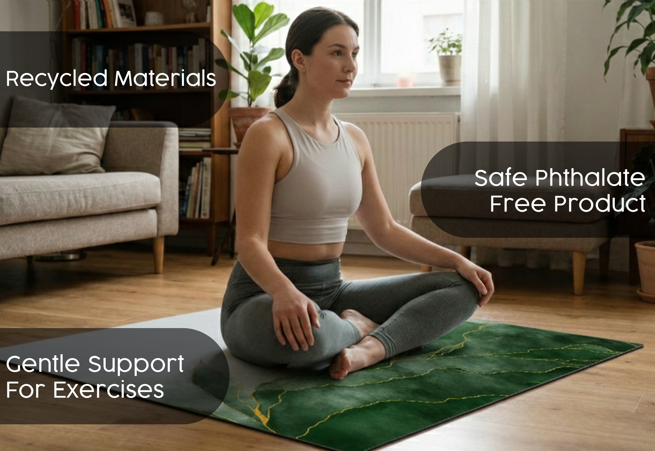 Precision Floor Mat - Innovative Custom PVC Mat for Home, Kitchen & Playrooms – Water Resistant, Stain-Proof & Kids-Safe - Vibrant Designs with Adjustable Sizes from 20x20 cm up to 200x300 cm : Green marble leaves