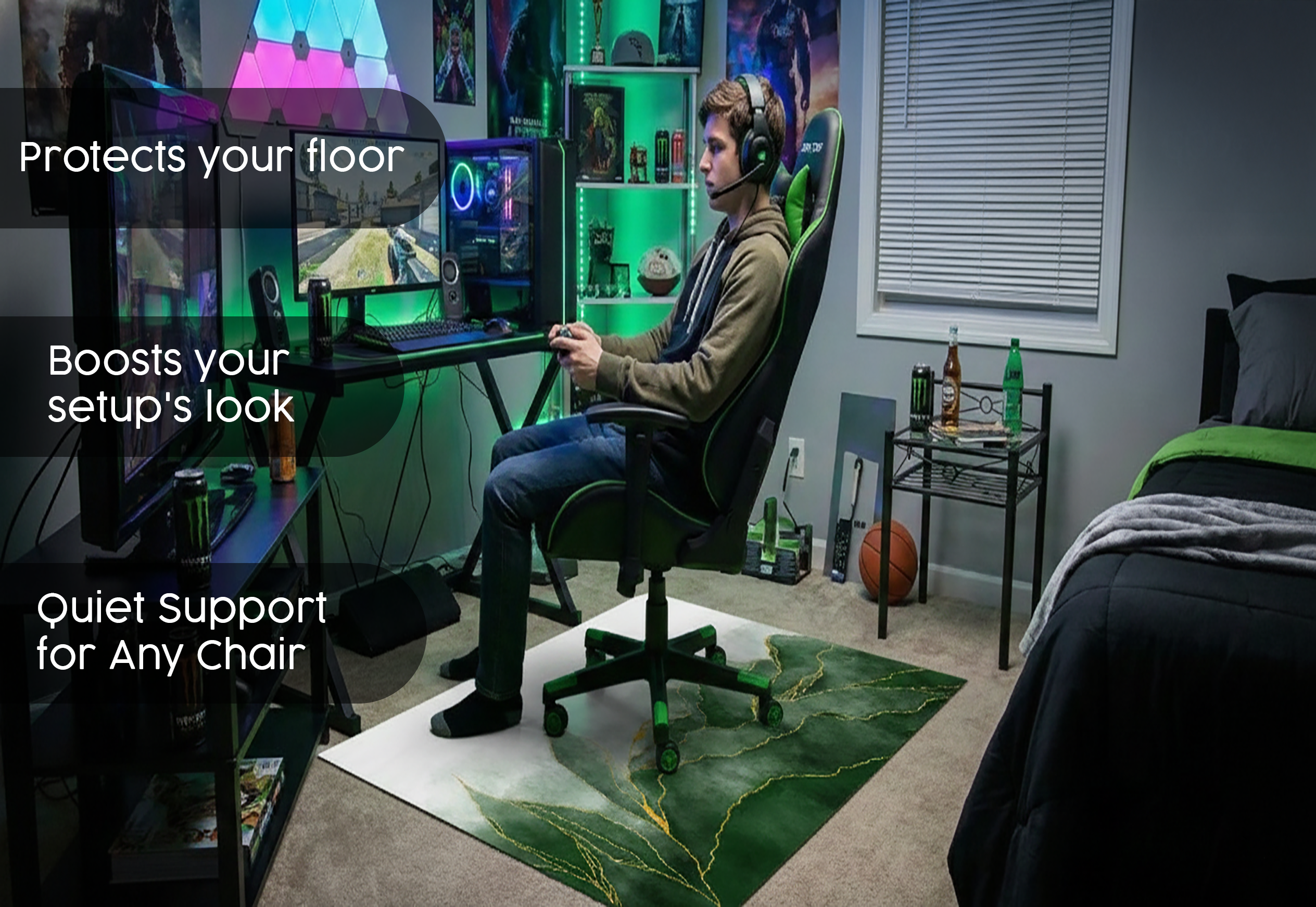 Precision Floor Mat - Innovative Custom PVC Mat for Home, Kitchen & Playrooms – Water Resistant, Stain-Proof & Kids-Safe - Vibrant Designs with Adjustable Sizes from 20x20 cm up to 200x300 cm : Green marble leaves