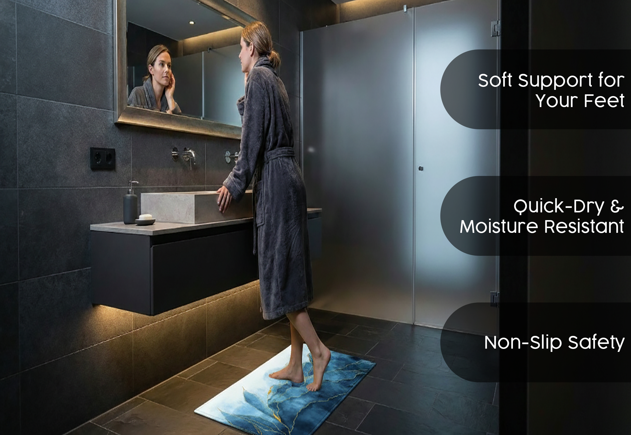 Precision Floor Mat - Innovative Custom PVC Mat for Home, Kitchen & Playrooms – Water Resistant, Stain-Proof & Kids-Safe - Vibrant Designs with Adjustable Sizes from 20x20 cm up to 200x300 cm : Blue marble leaves