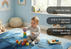 Precision Floor Mat - Innovative Custom PVC Mat for Home, Kitchen & Playrooms – Water Resistant, Stain-Proof & Kids-Safe - Vibrant Designs with Adjustable Sizes from 20x20 cm up to 200x300 cm : Blue marble leaves