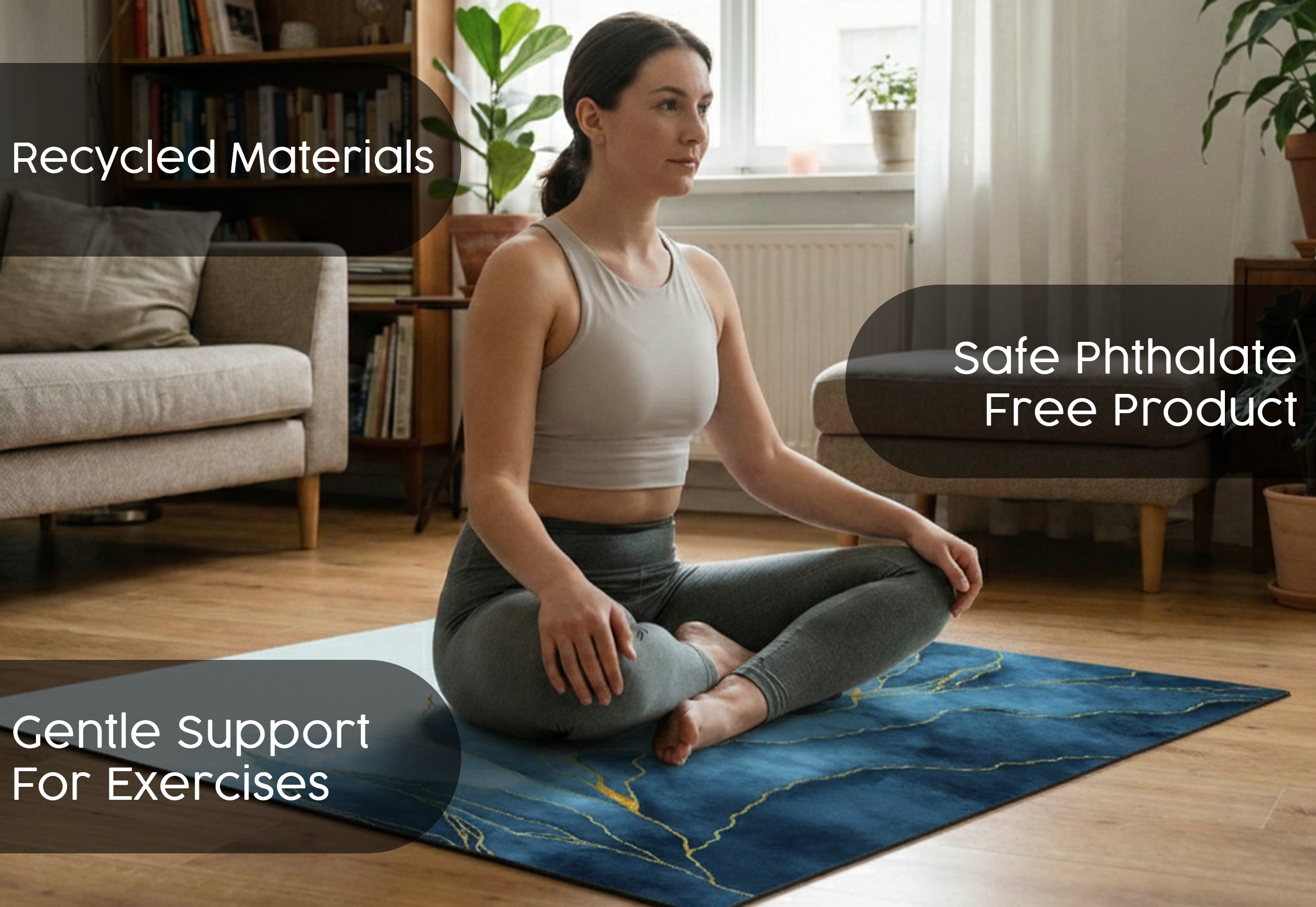 Precision Floor Mat - Innovative Custom PVC Mat for Home, Kitchen & Playrooms – Water Resistant, Stain-Proof & Kids-Safe - Vibrant Designs with Adjustable Sizes from 20x20 cm up to 200x300 cm : Blue marble leaves