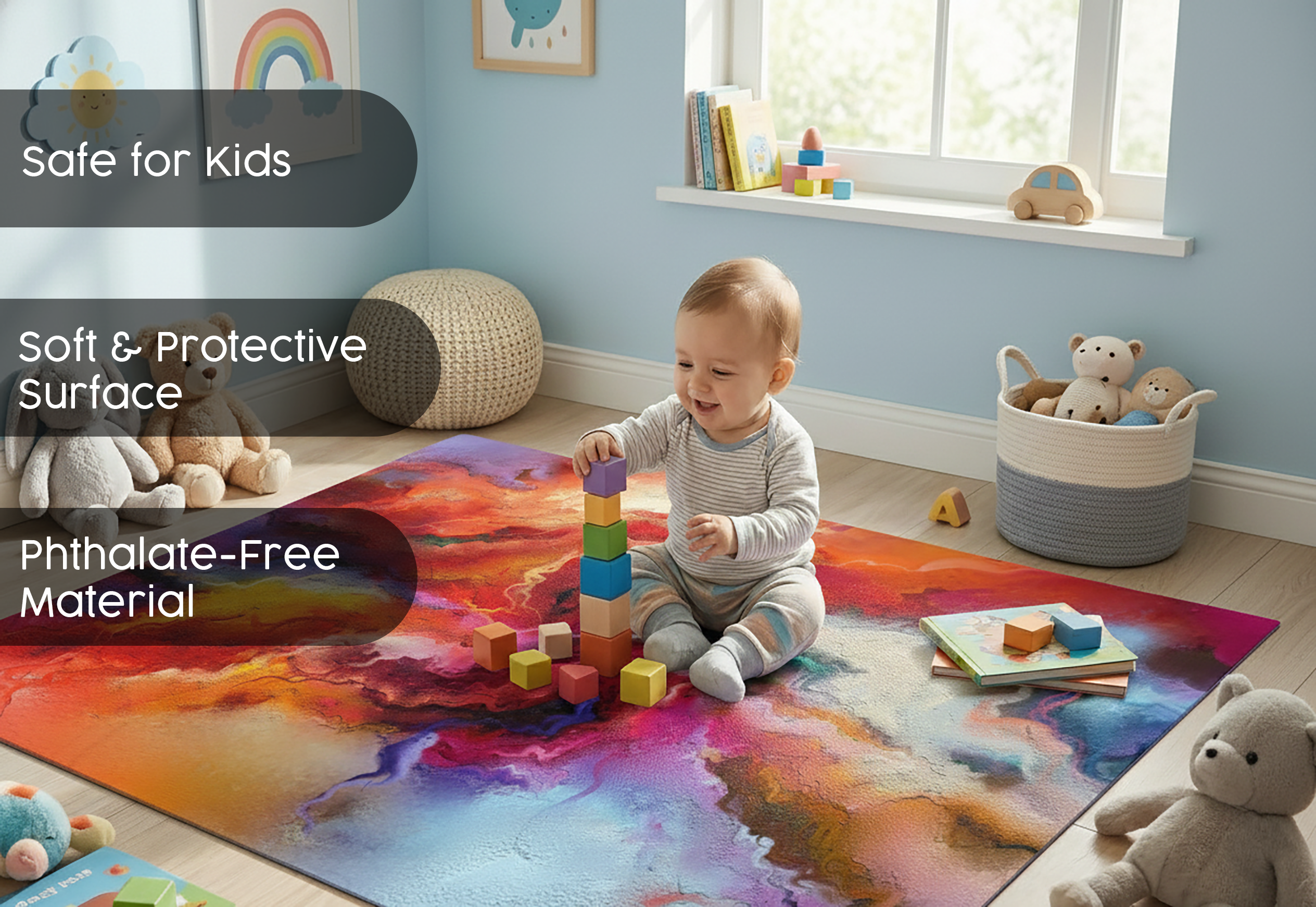Precision Floor Mat - Innovative Custom PVC Mat for Home, Kitchen & Playrooms – Water Resistant, Stain-Proof & Kids-Safe - Vibrant Designs with Adjustable Sizes from 20x20 cm up to 200x300 cm : Colourful spots