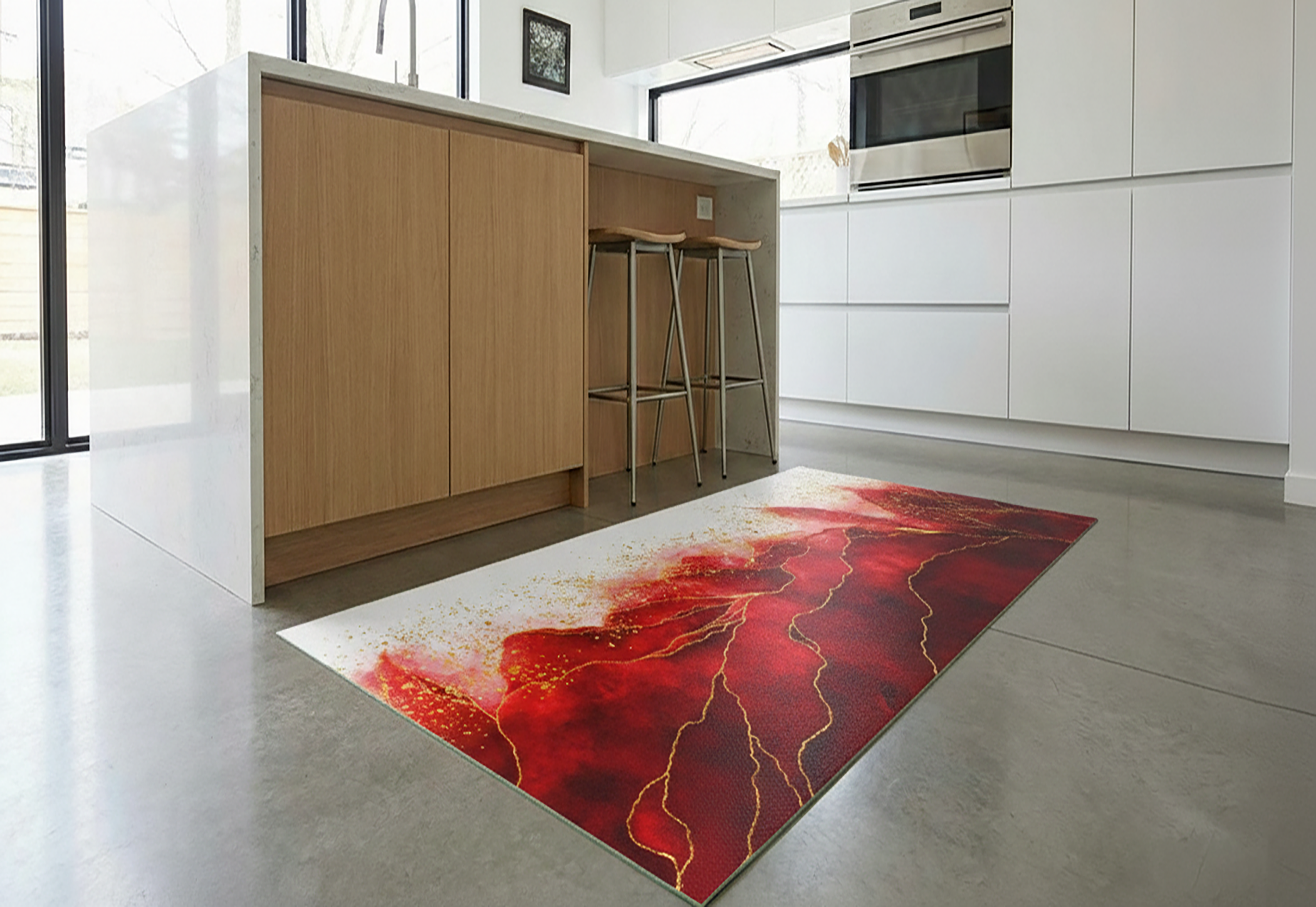 Precision Floor Mat - Innovative Custom PVC Mat for Home, Kitchen & Playrooms – Water Resistant, Stain-Proof & Kids-Safe - Vibrant Designs with Adjustable Sizes from 20x20 cm up to 200x300 cm : Red marble leaves