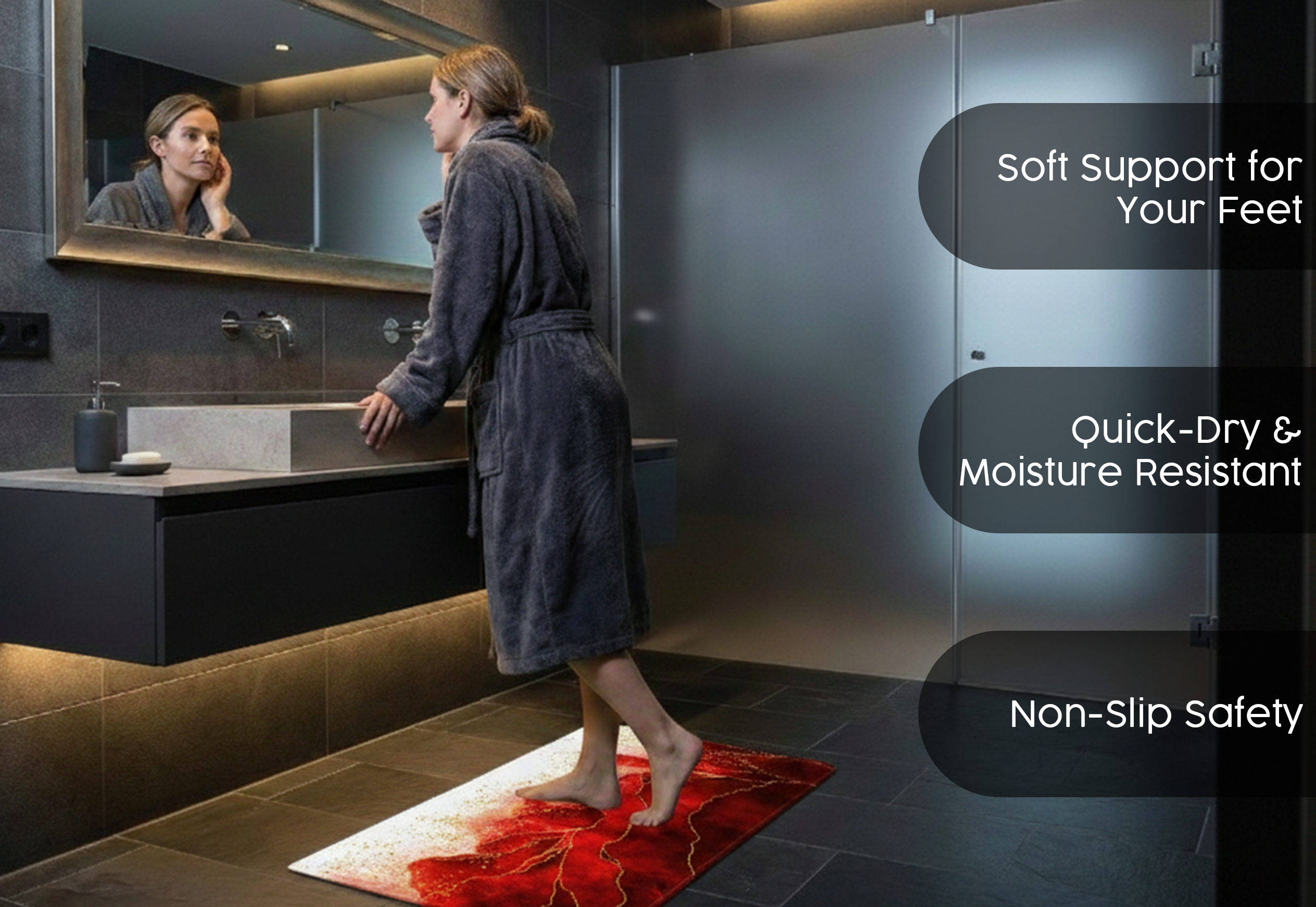 Precision Floor Mat - Innovative Custom PVC Mat for Home, Kitchen & Playrooms – Water Resistant, Stain-Proof & Kids-Safe - Vibrant Designs with Adjustable Sizes from 20x20 cm up to 200x300 cm : Red marble leaves