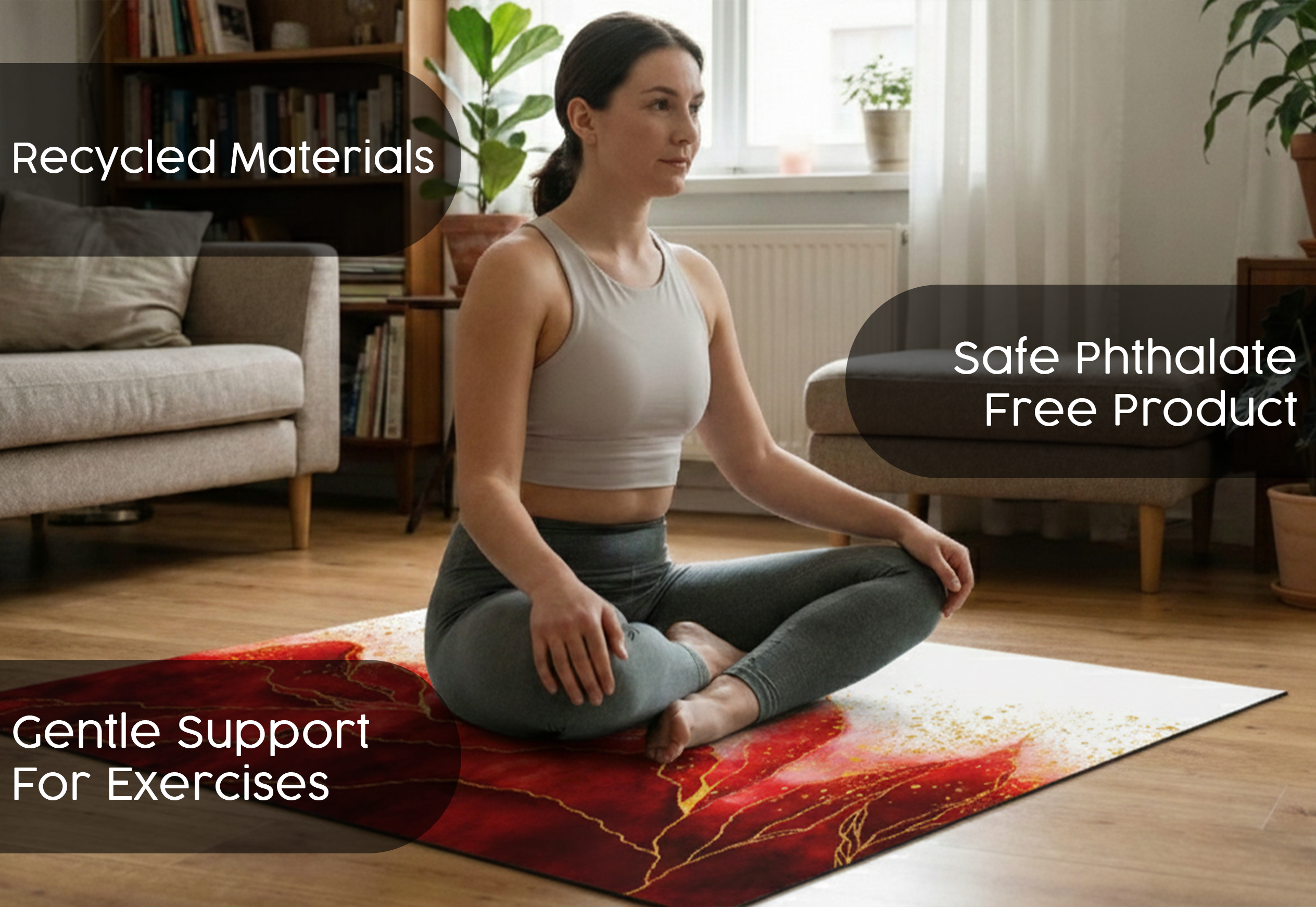 Precision Floor Mat - Innovative Custom PVC Mat for Home, Kitchen & Playrooms – Water Resistant, Stain-Proof & Kids-Safe - Vibrant Designs with Adjustable Sizes from 20x20 cm up to 200x300 cm : Red marble leaves