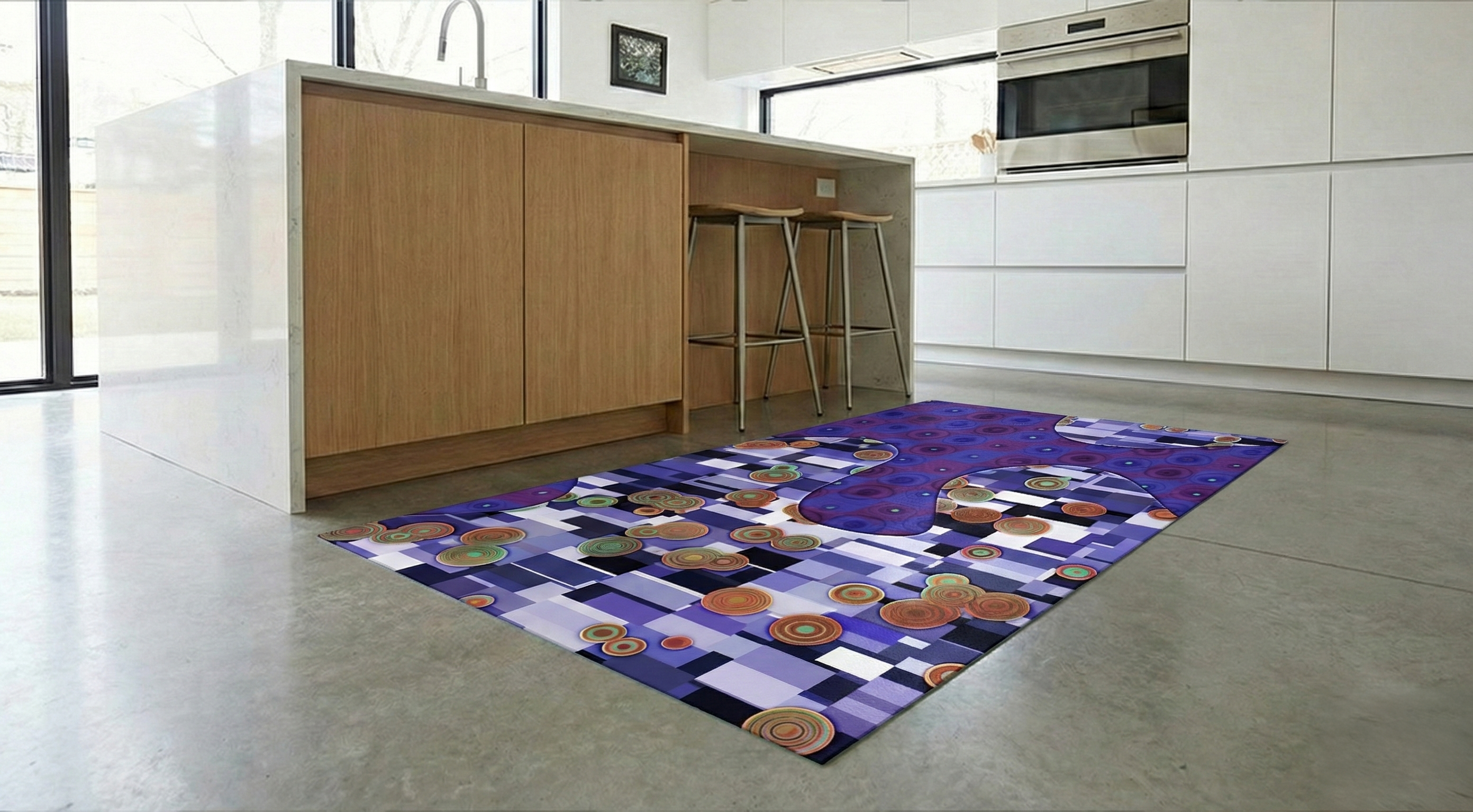 Precision Floor Mat - Innovative Custom PVC Mat for Home, Kitchen & Playrooms – Water Resistant, Stain-Proof & Kids-Safe - Vibrant Designs with Adjustable Sizes from 20x20 cm up to 200x300 cm : Coloured circles