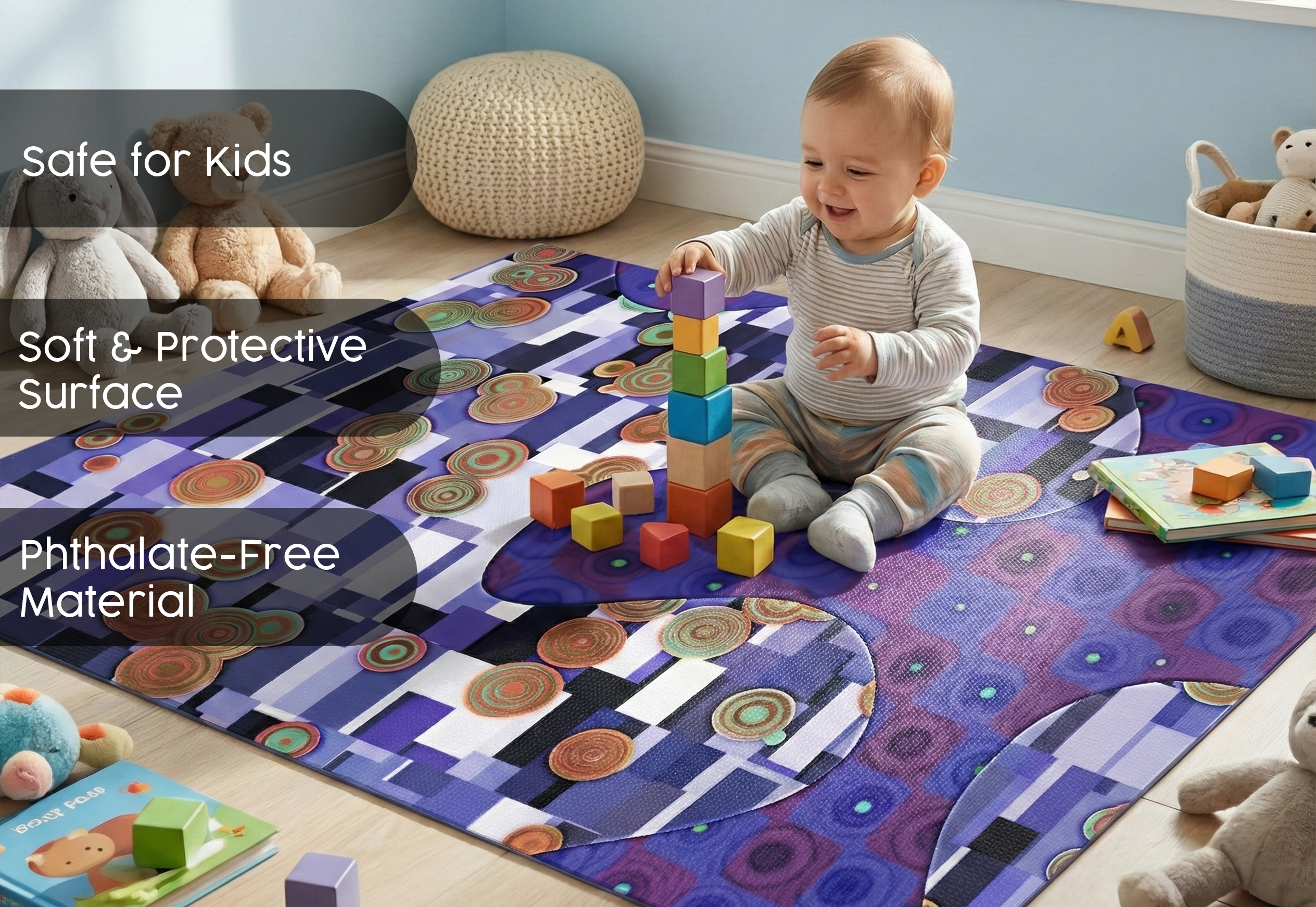 Precision Floor Mat - Innovative Custom PVC Mat for Home, Kitchen & Playrooms – Water Resistant, Stain-Proof & Kids-Safe - Vibrant Designs with Adjustable Sizes from 20x20 cm up to 200x300 cm : Coloured circles