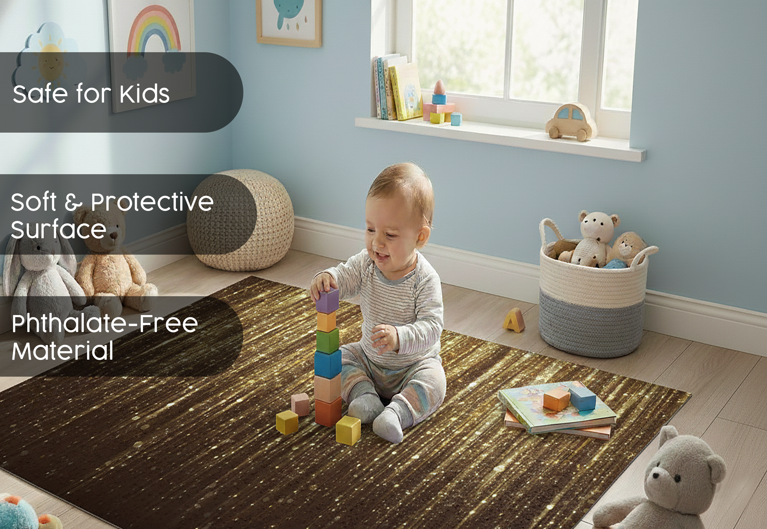 Precision Floor Mat - Innovative Custom PVC Mat for Home, Kitchen & Playrooms – Water Resistant, Stain-Proof & Kids-Safe - Vibrant Designs with Adjustable Sizes from 20x20 cm up to 200x300 cm : Gold glitter