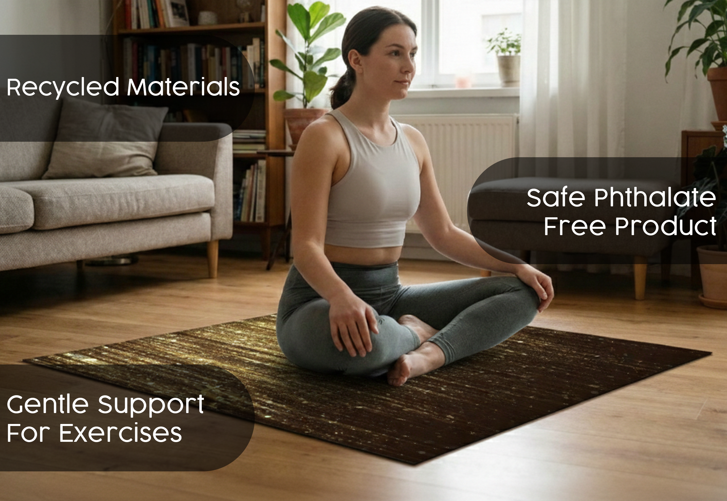 Precision Floor Mat - Innovative Custom PVC Mat for Home, Kitchen & Playrooms – Water Resistant, Stain-Proof & Kids-Safe - Vibrant Designs with Adjustable Sizes from 20x20 cm up to 200x300 cm : Gold glitter