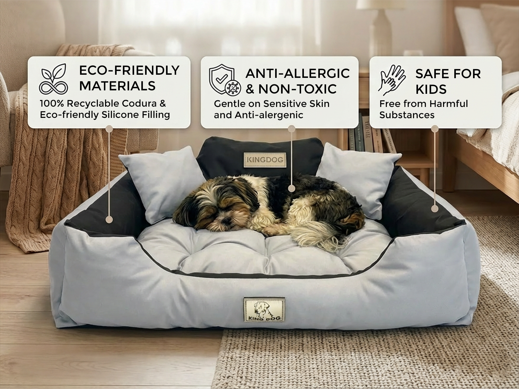 Light Grey Waterproof Dog Bed - Handmade Codura Fabric Cushion | Concept Crystal