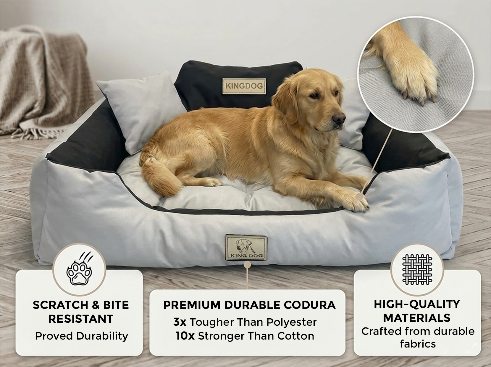 Light Grey Waterproof Dog Bed - Handmade Codura Fabric Cushion | Concept Crystal