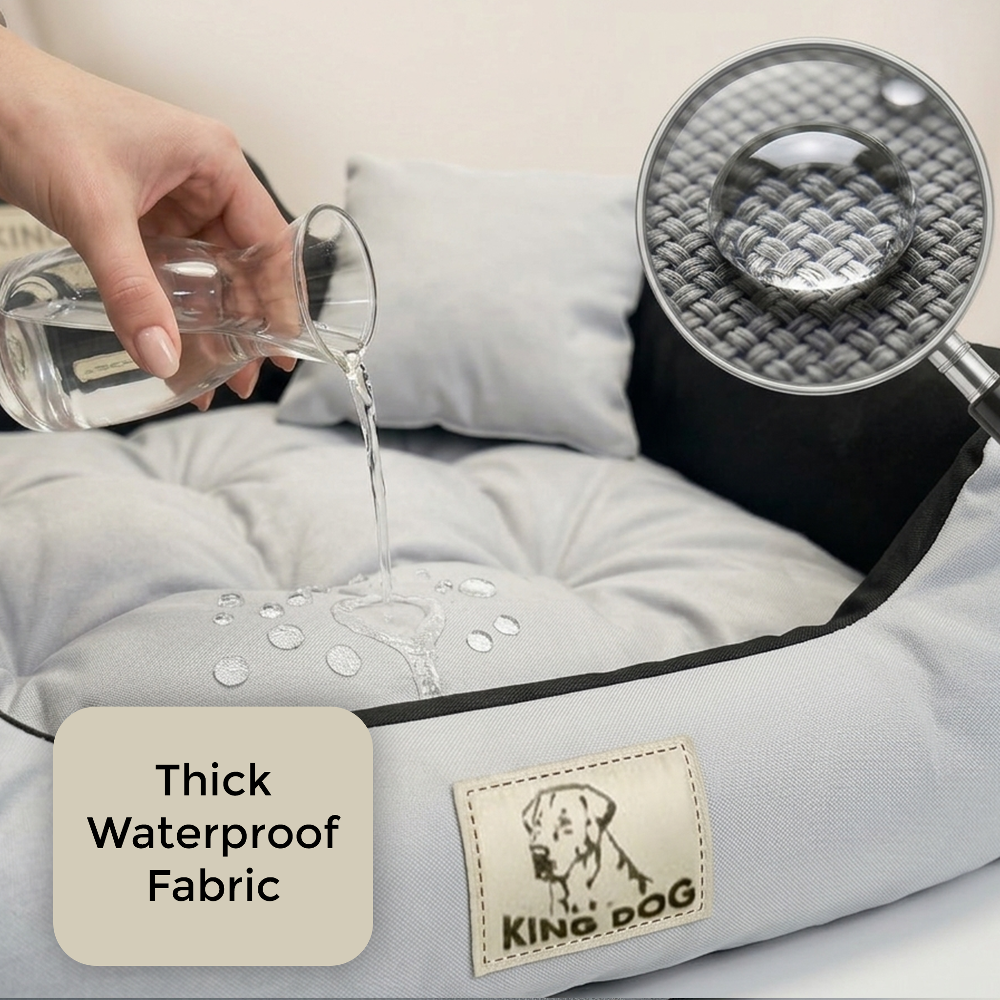 Light Grey Waterproof Dog Bed - Handmade Codura Fabric Cushion | Concept Crystal