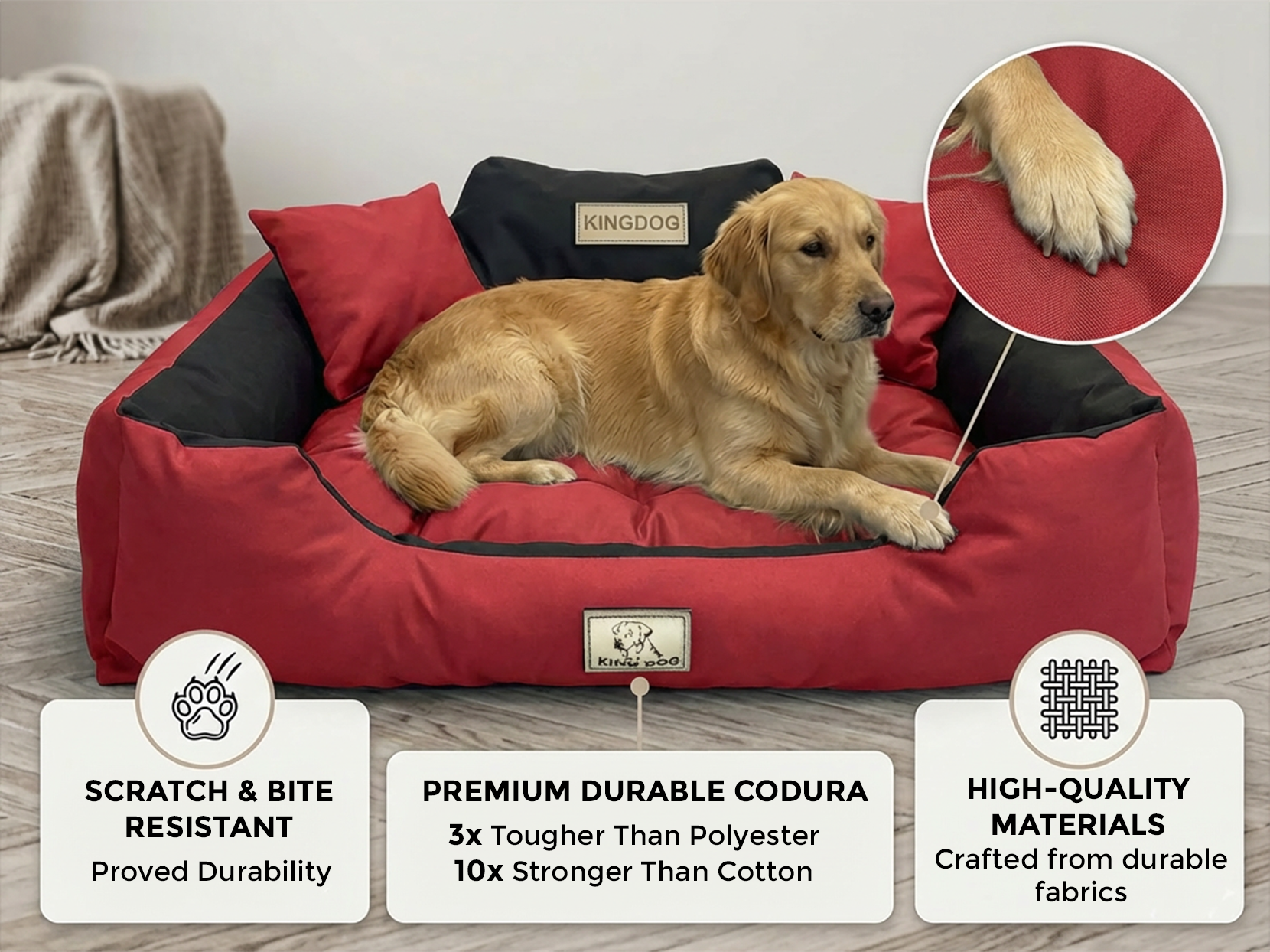 Red Premium Waterproof Bed - Plush Silicone Fill - Handmade in EU | Concept Crystal