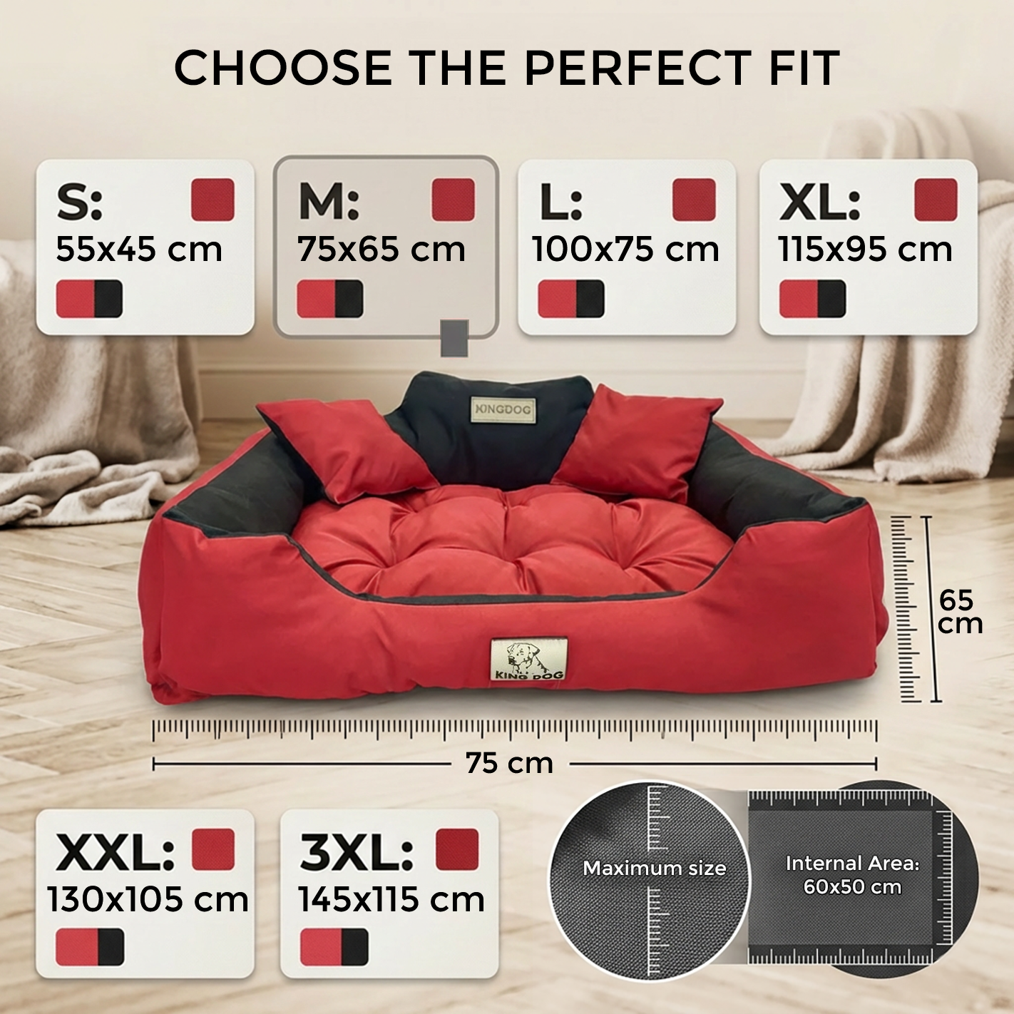 Red Premium Waterproof Bed - Plush Silicone Fill - Handmade in EU | Concept Crystal