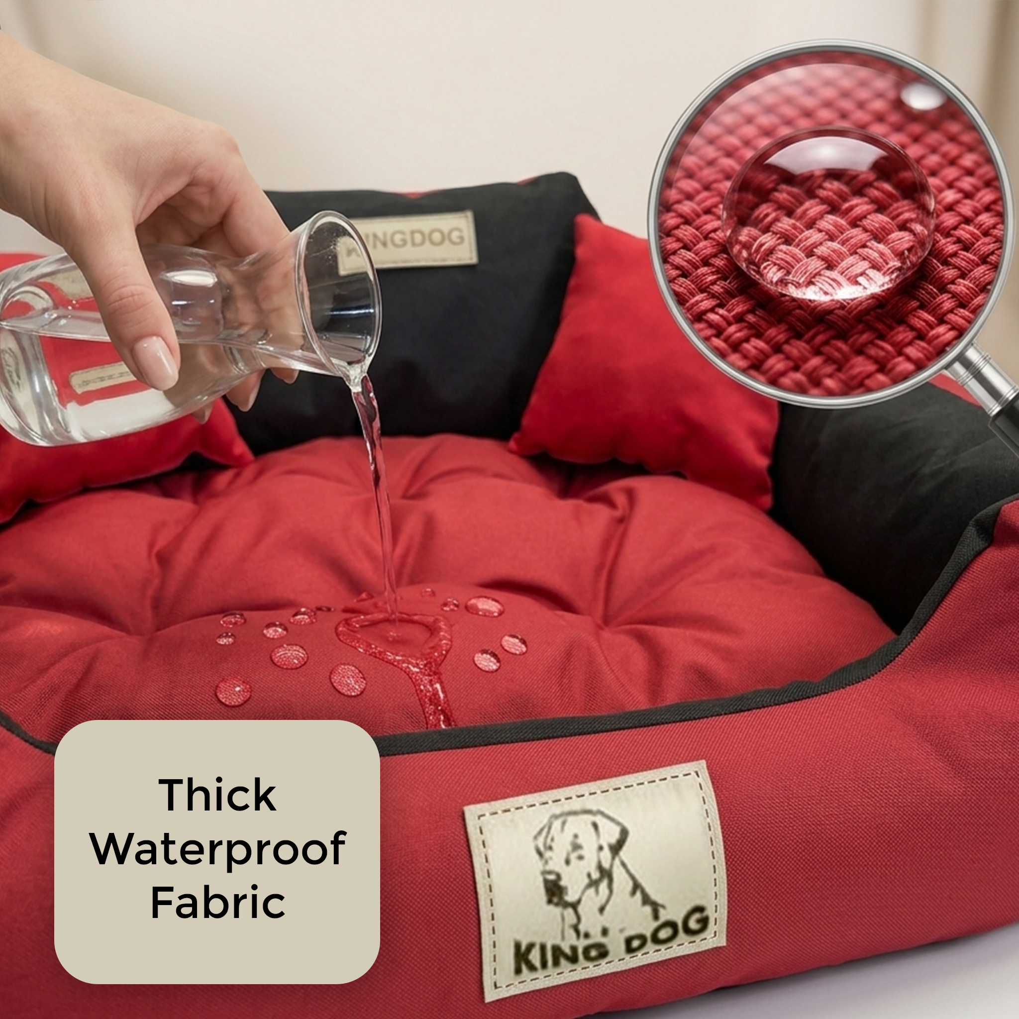 Red Premium Waterproof Bed - Plush Silicone Fill - Handmade in EU | Concept Crystal