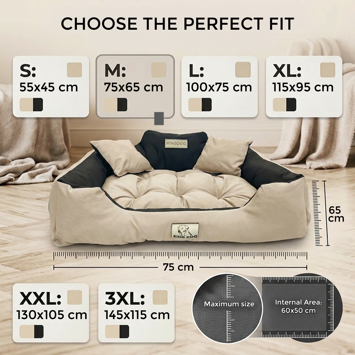 Beige Waterproof Dog Bed - Durable Codura Fabric & Silicone Fill | Concept Crystal