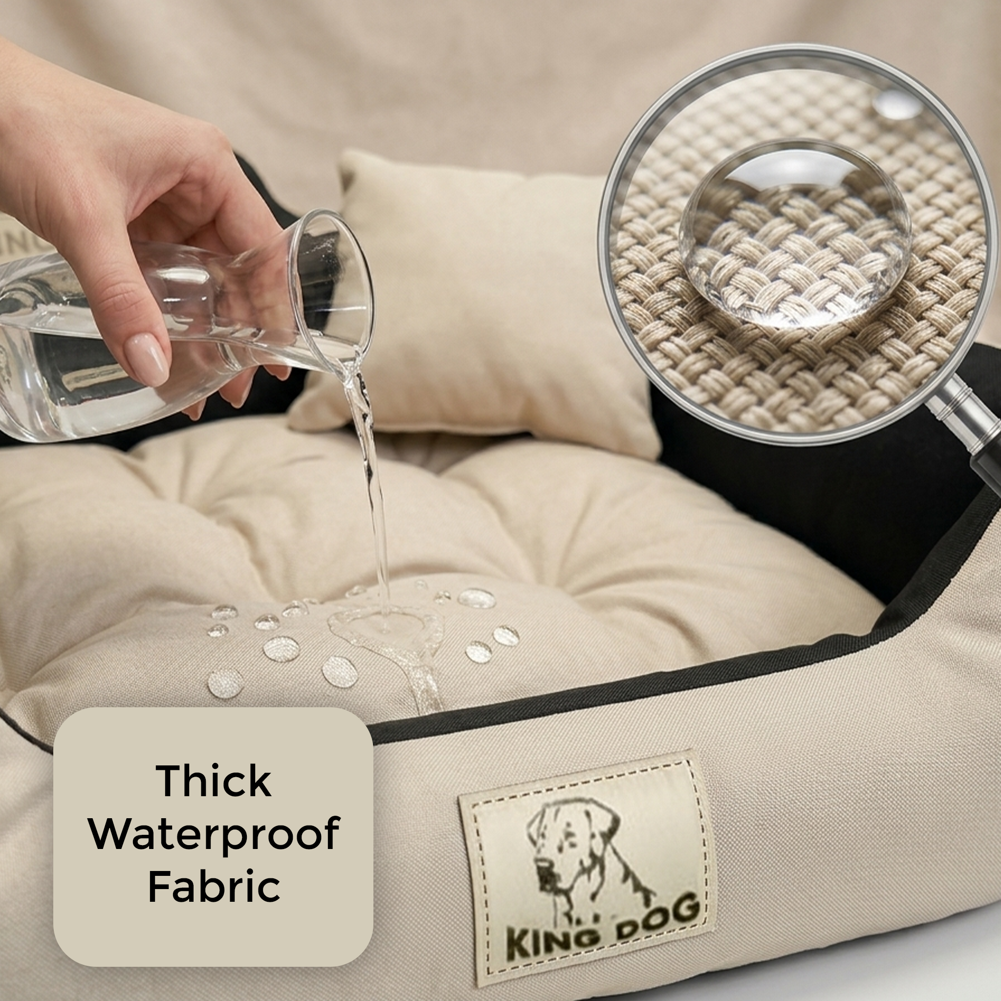 Beige Waterproof Dog Bed - Durable Codura Fabric & Silicone Fill | Concept Crystal