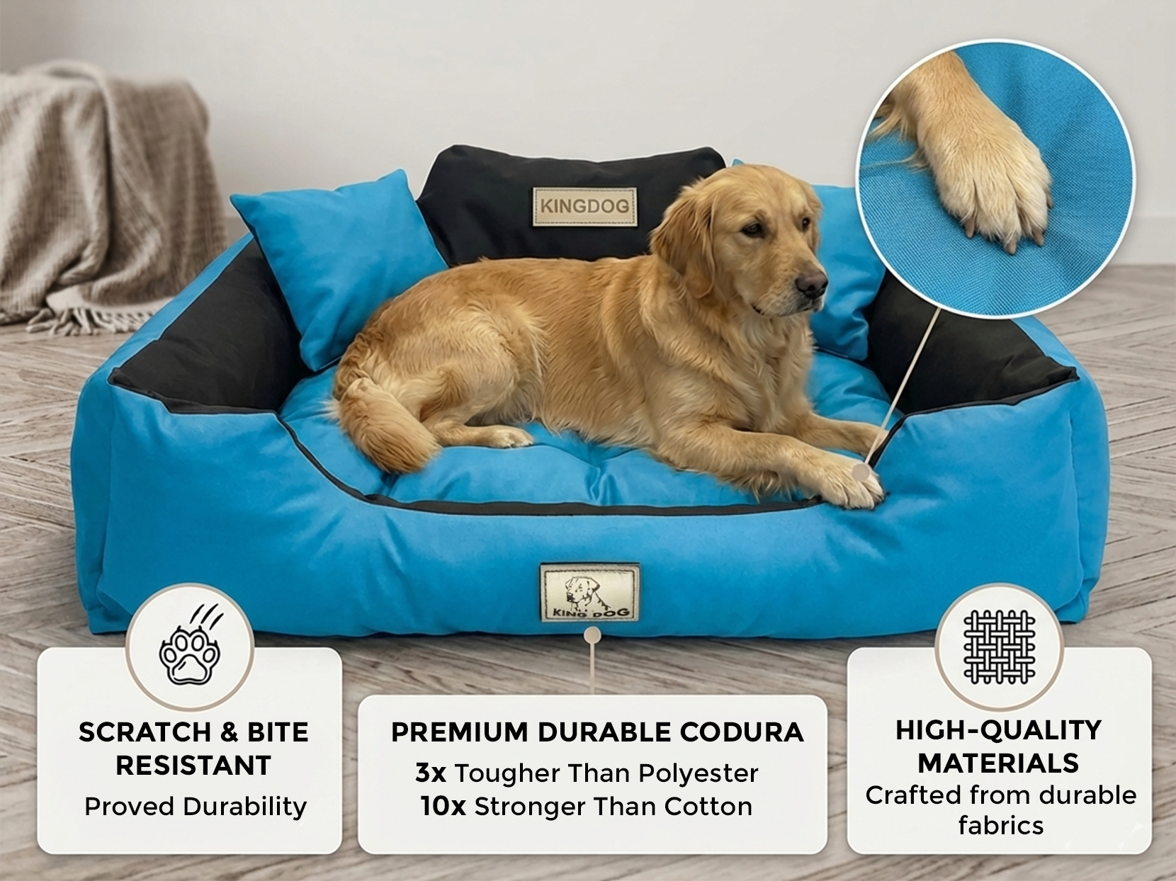 Blue Durable Dog Bed - Waterproof & Easy Wash Codura - Handmade | Concept Crystal