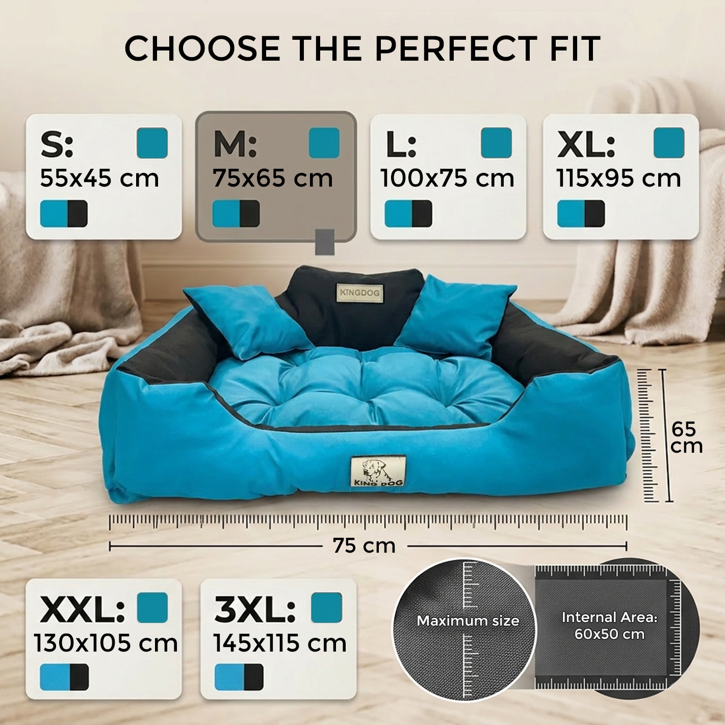 Blue Durable Dog Bed - Waterproof & Easy Wash Codura - Handmade | Concept Crystal
