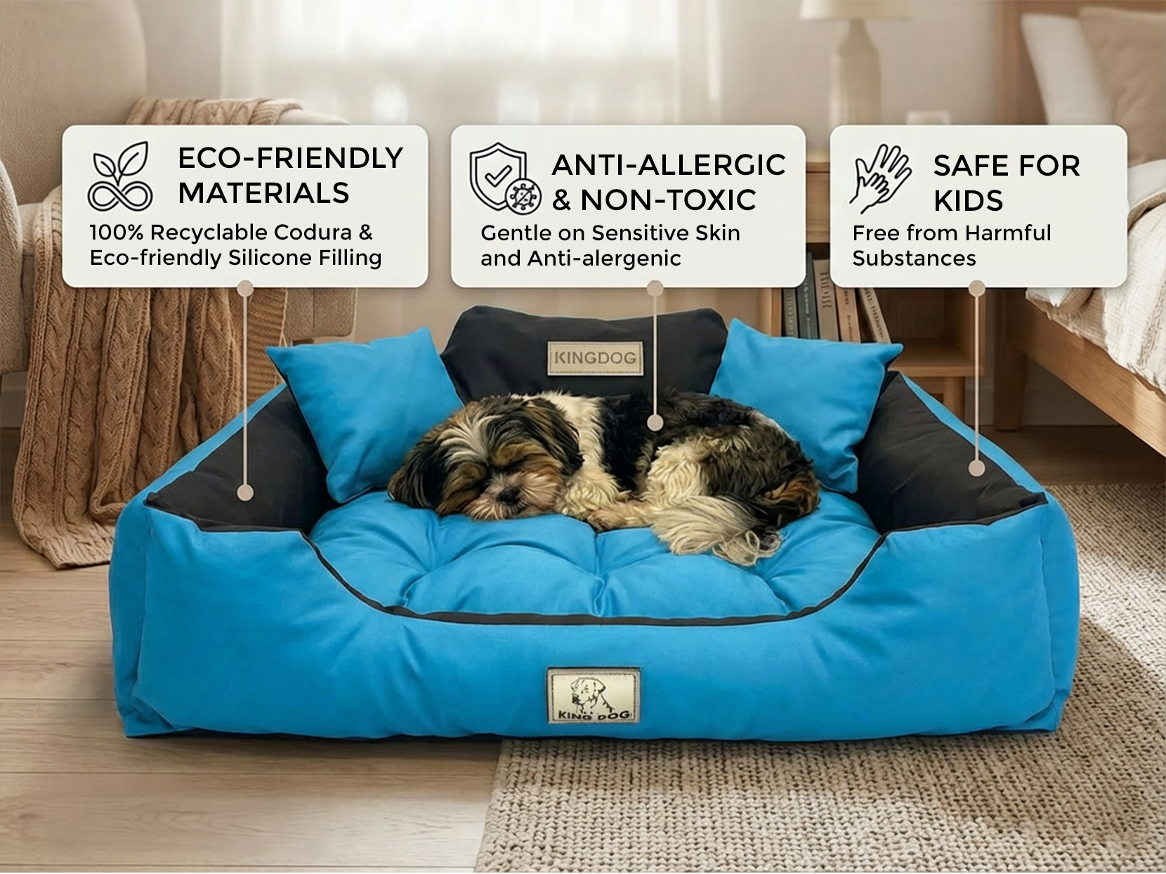 Blue Durable Dog Bed - Waterproof & Easy Wash Codura - Handmade | Concept Crystal