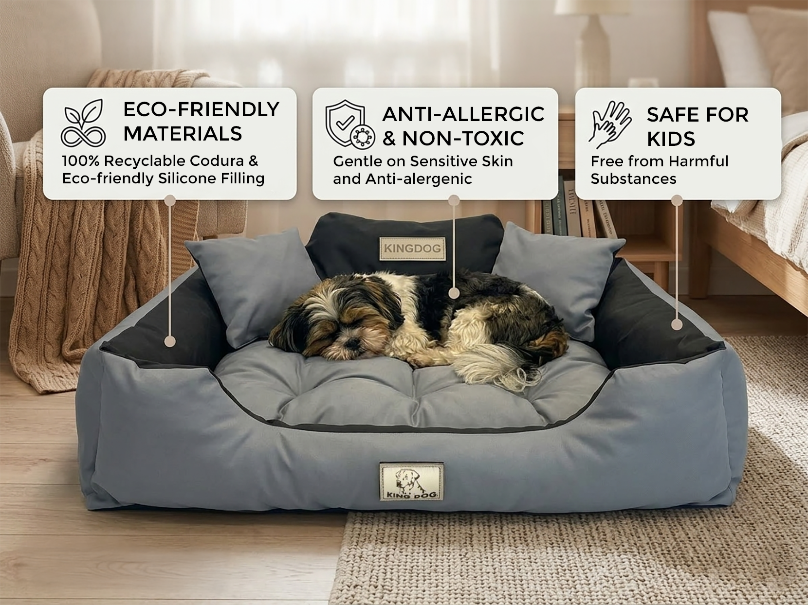 Dark Grey Scratch-Resistant Dog Bed - Washable & Waterproof Codura | Concept Crystal