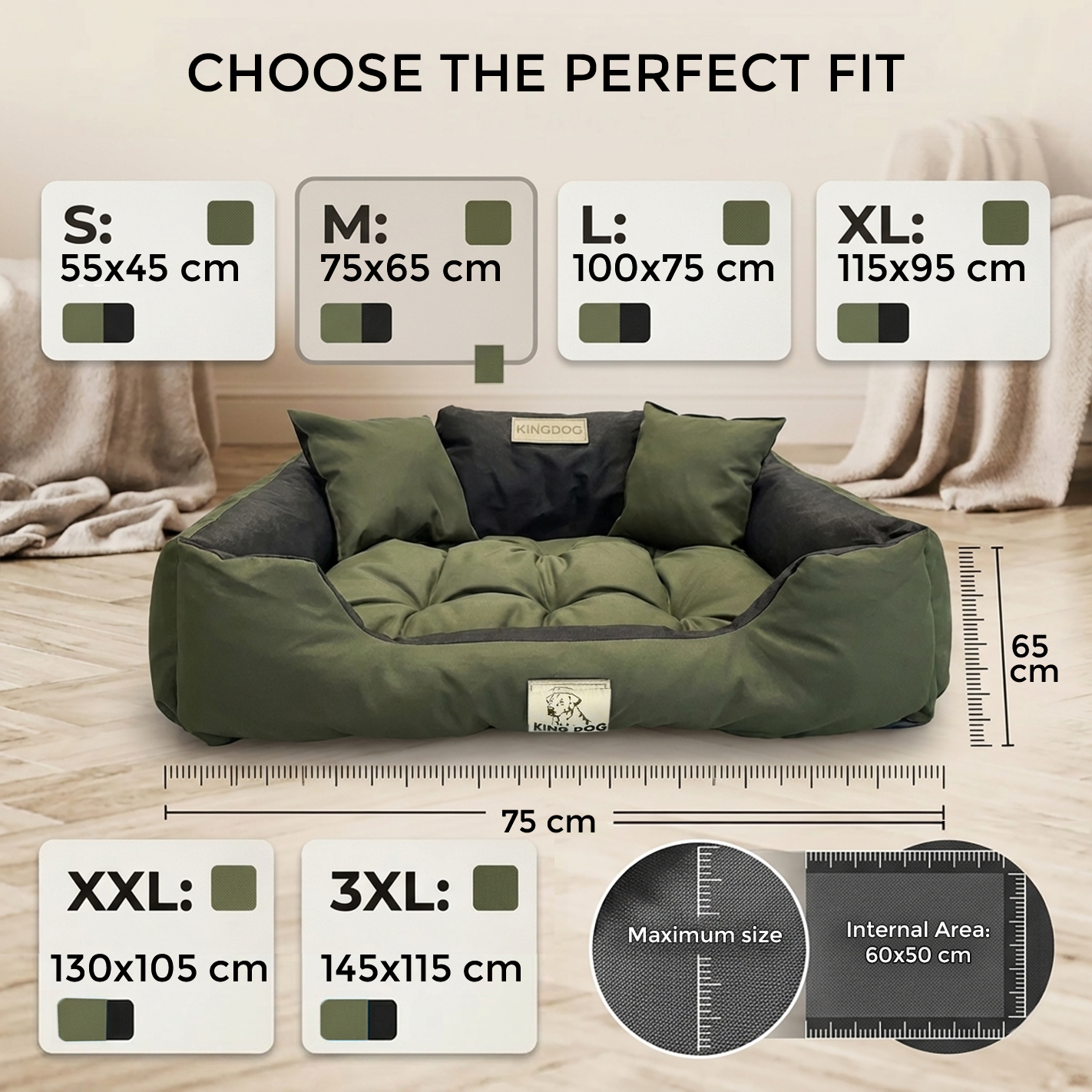 Green Odor-Resistant Dog Bed - Waterproof & Anti-Allergic Codura | Concept Crystal