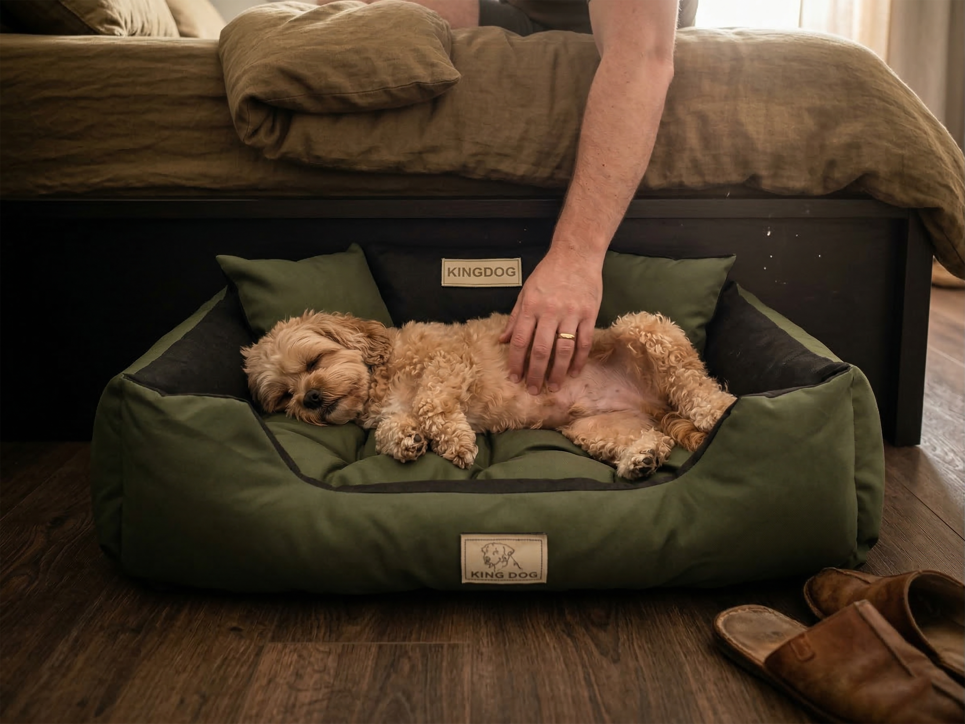 Green Odor-Resistant Dog Bed - Waterproof & Anti-Allergic Codura | Concept Crystal