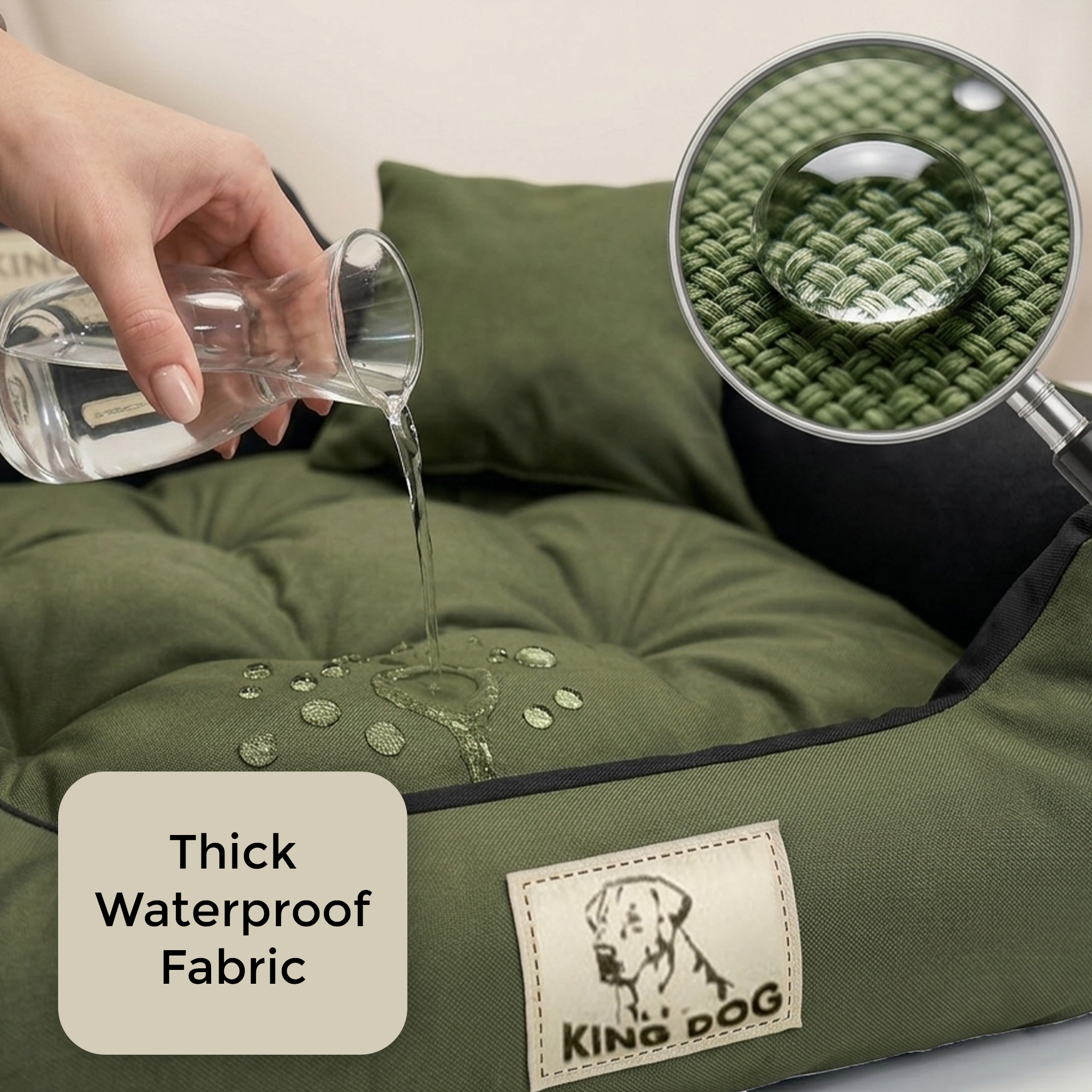 Green Odor-Resistant Dog Bed - Waterproof & Anti-Allergic Codura | Concept Crystal