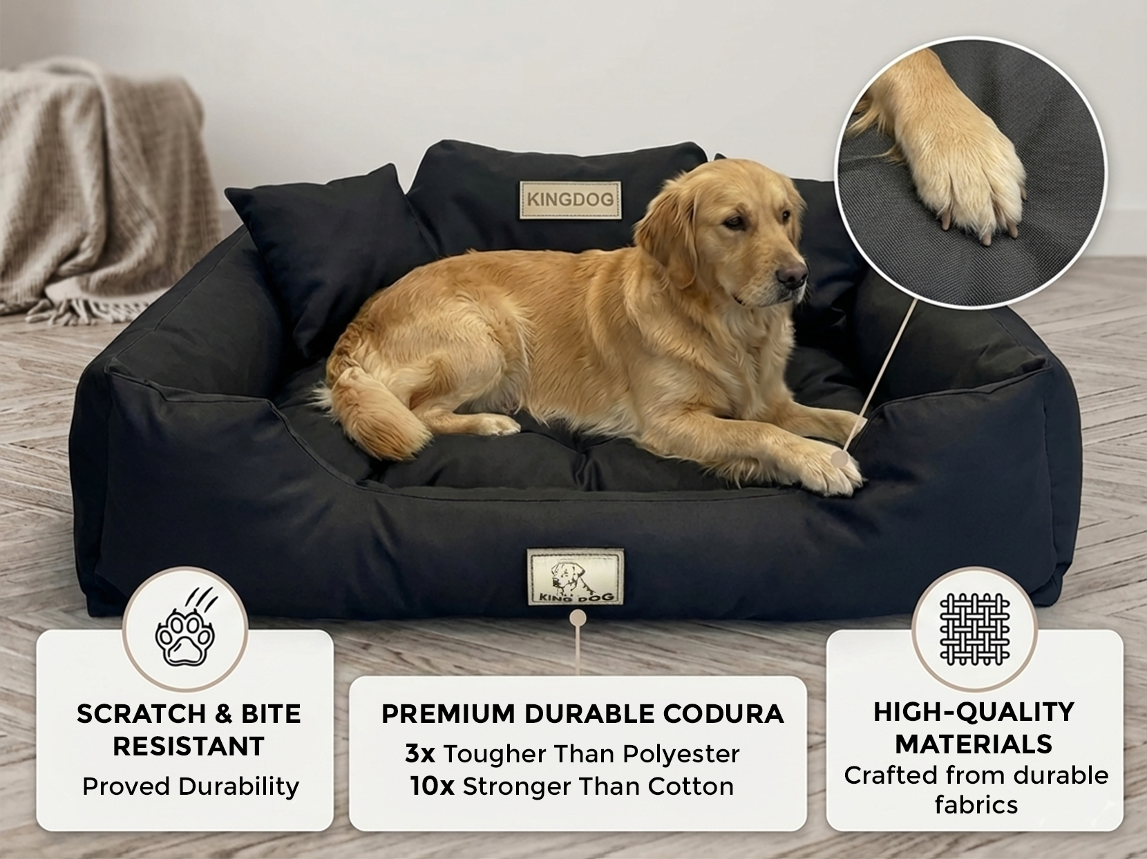 Black Hypoallergenic Dog Bed - Waterproof & Anti-Allergic Codura | Concept Crystal