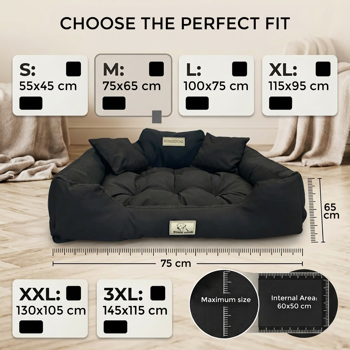 Black Hypoallergenic Dog Bed - Waterproof & Anti-Allergic Codura | Concept Crystal