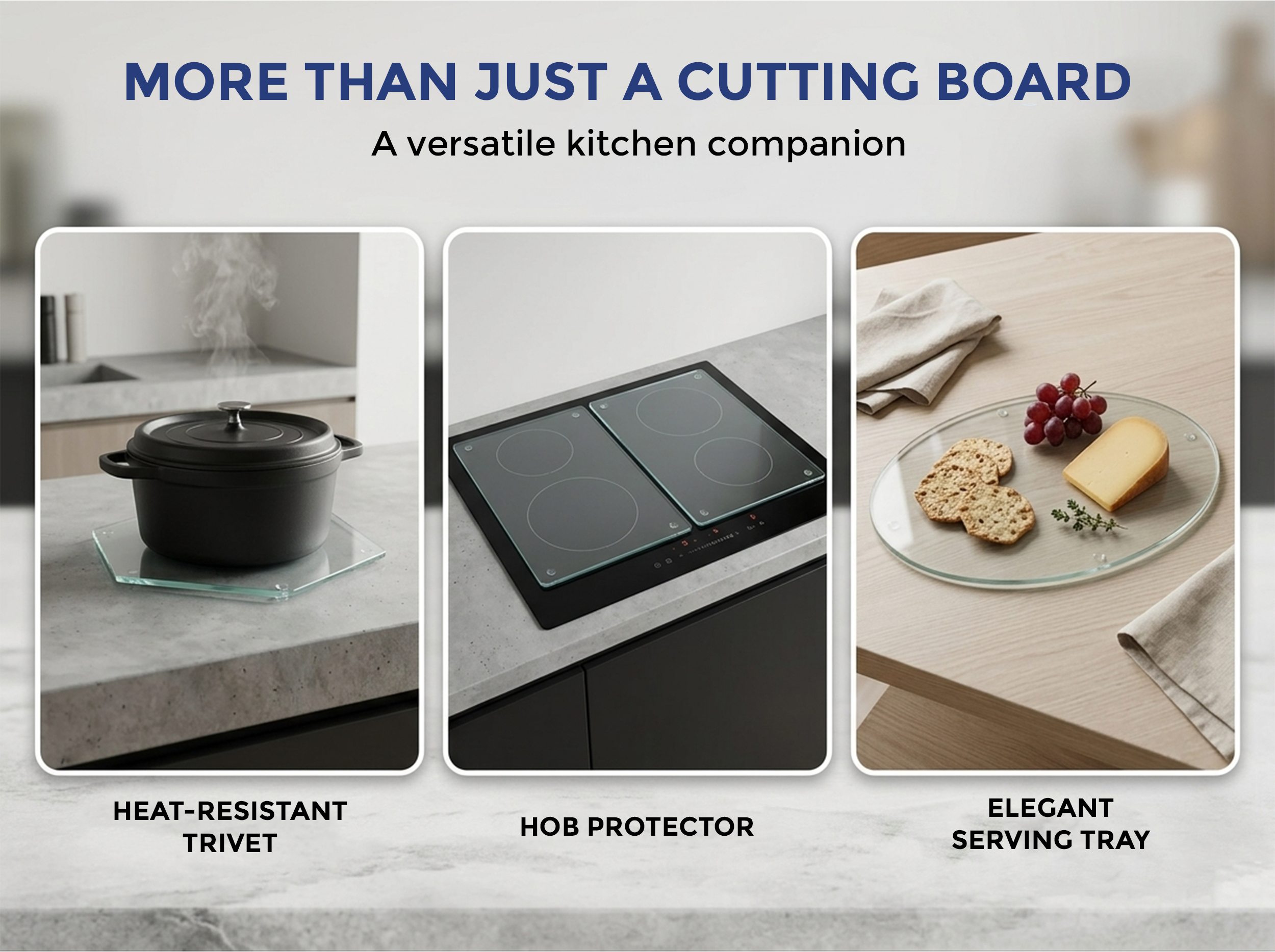 Concept Crystal Transparent Glass Chopping Board (52x40 / 52x30cm), Clear Tempered Glass Worktop Saver, Small Kitchen Countertop Protector & Pastry Board