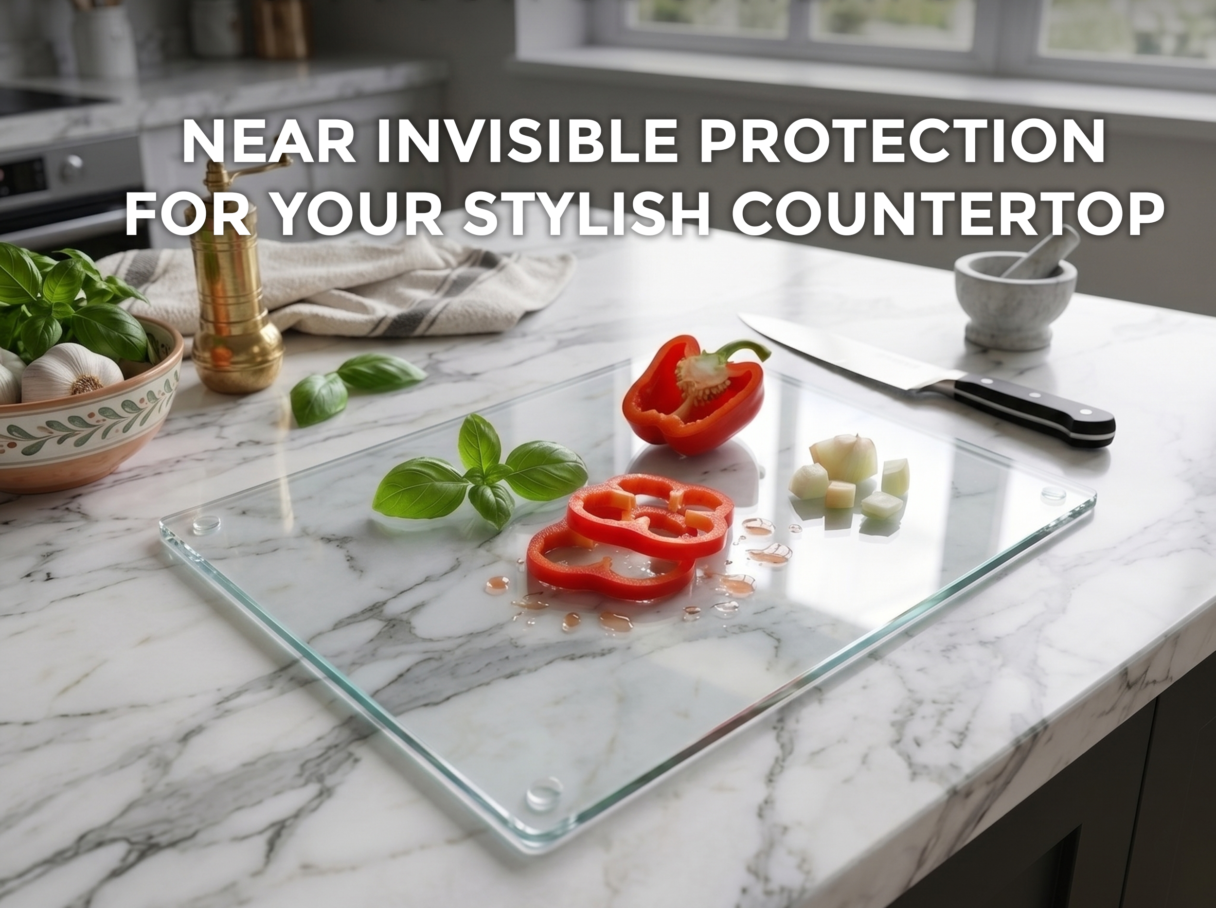 Concept Crystal Transparent Glass Chopping Board (52x40 / 52x30cm), Clear Tempered Glass Worktop Saver, Small Kitchen Countertop Protector & Pastry Board
