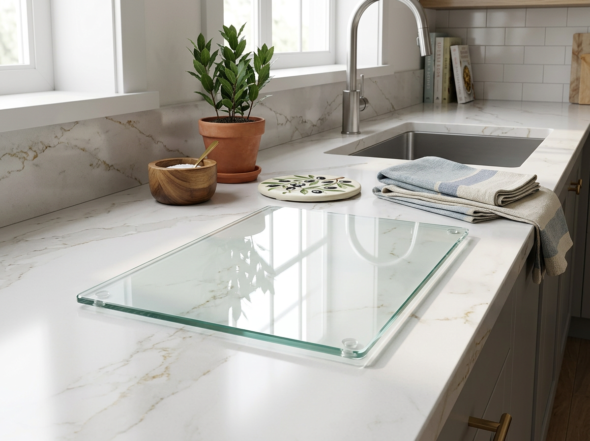 Concept Crystal Transparent Glass Chopping Board (52x40 / 52x30cm), Clear Tempered Glass Worktop Saver, Small Kitchen Countertop Protector & Pastry Board