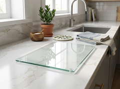 Concept Crystal Transparent Glass Chopping Board (52x40 / 52x30cm), Clear Tempered Glass Worktop Saver, Small Kitchen Countertop Protector & Pastry Board