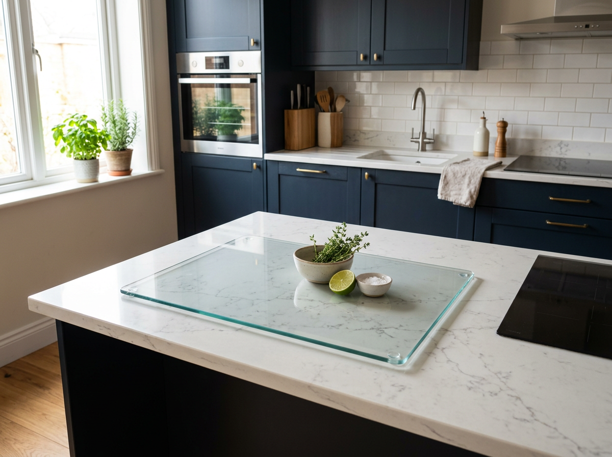 Concept Crystal Extra Large Glass Cutting Board (60x52 / 2x 30x52cm) Clear Tempered Glass Worktop Saver, Heavy Duty Transparent Kitchen Counter Protector