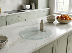 Concept Crystal Round Oval Glass Cutting Board (diameter 30/40cm), Transparent Tempered Glass Worktop Saver, Clear Kitchen Countertop Protector, Small Serving Board