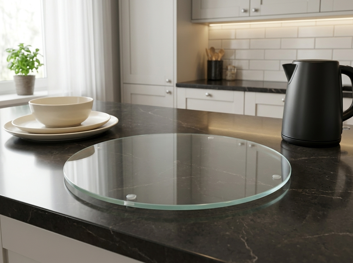 Concept Crystal Round Oval Glass Cutting Board (diameter 30/40cm), Transparent Tempered Glass Worktop Saver, Clear Kitchen Countertop Protector, Small Serving Board
