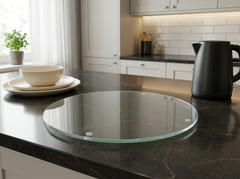 Concept Crystal Round Oval Glass Cutting Board (diameter 30/40cm), Transparent Tempered Glass Worktop Saver, Clear Kitchen Countertop Protector, Small Serving Board