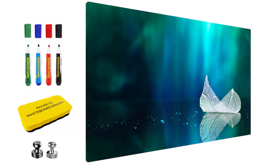 Magnetic Metal Board – Dry-Erase Wall Board & Strong Magnet Bulletin Board for Offices, Homes & Classrooms – Modern & Durable Wall Organizer : Leaf on a mirror surface