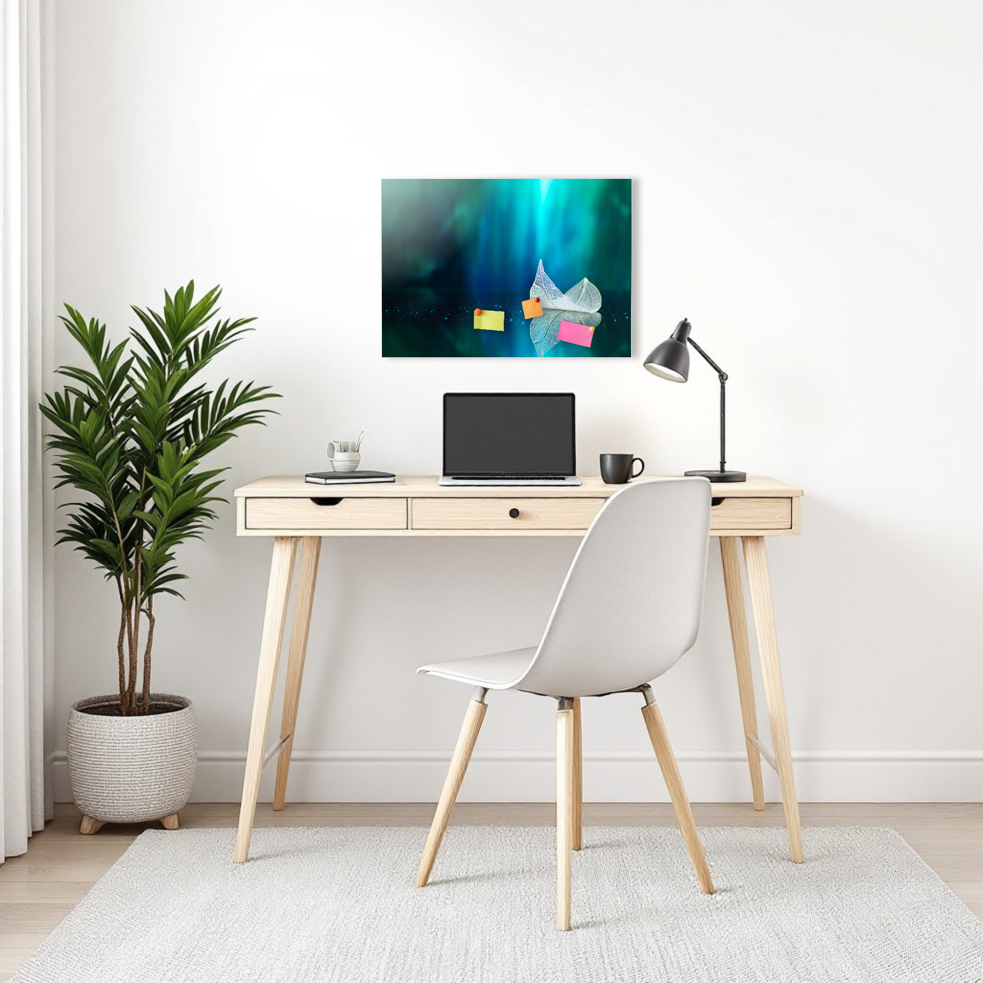 Magnetic Metal Board – Dry-Erase Wall Board & Strong Magnet Bulletin Board for Offices, Homes & Classrooms – Modern & Durable Wall Organizer : Leaf on a mirror surface