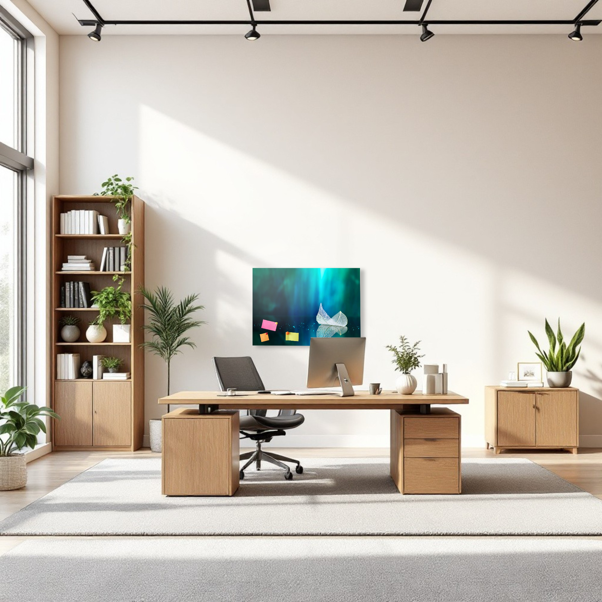 Magnetic Metal Board – Dry-Erase Wall Board & Strong Magnet Bulletin Board for Offices, Homes & Classrooms – Modern & Durable Wall Organizer : Leaf on a mirror surface