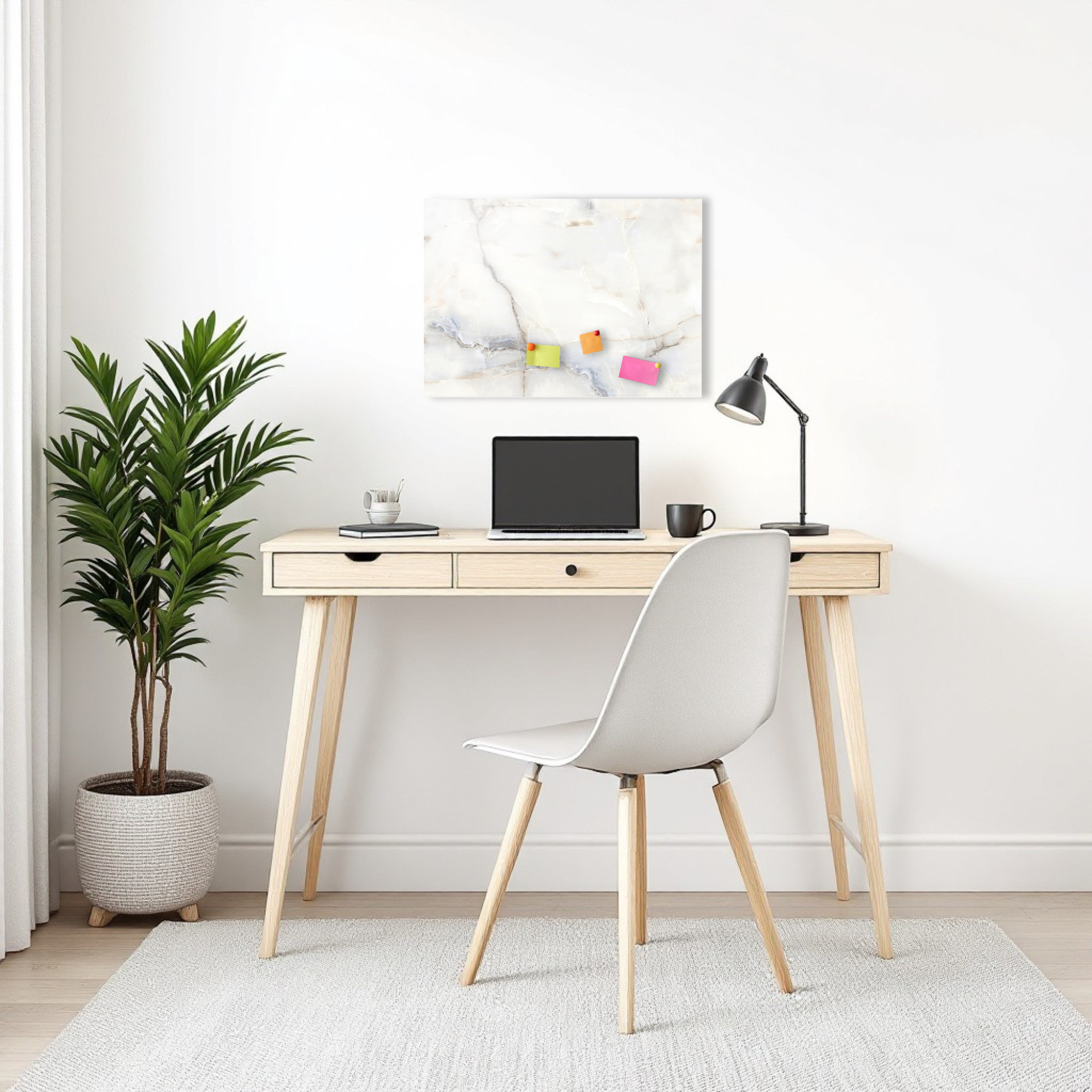 Magnetic Metal Board – Dry-Erase Wall Board & Strong Magnet Bulletin Board for Offices, Homes & Classrooms – Modern & Durable Wall Organizer : White marble design