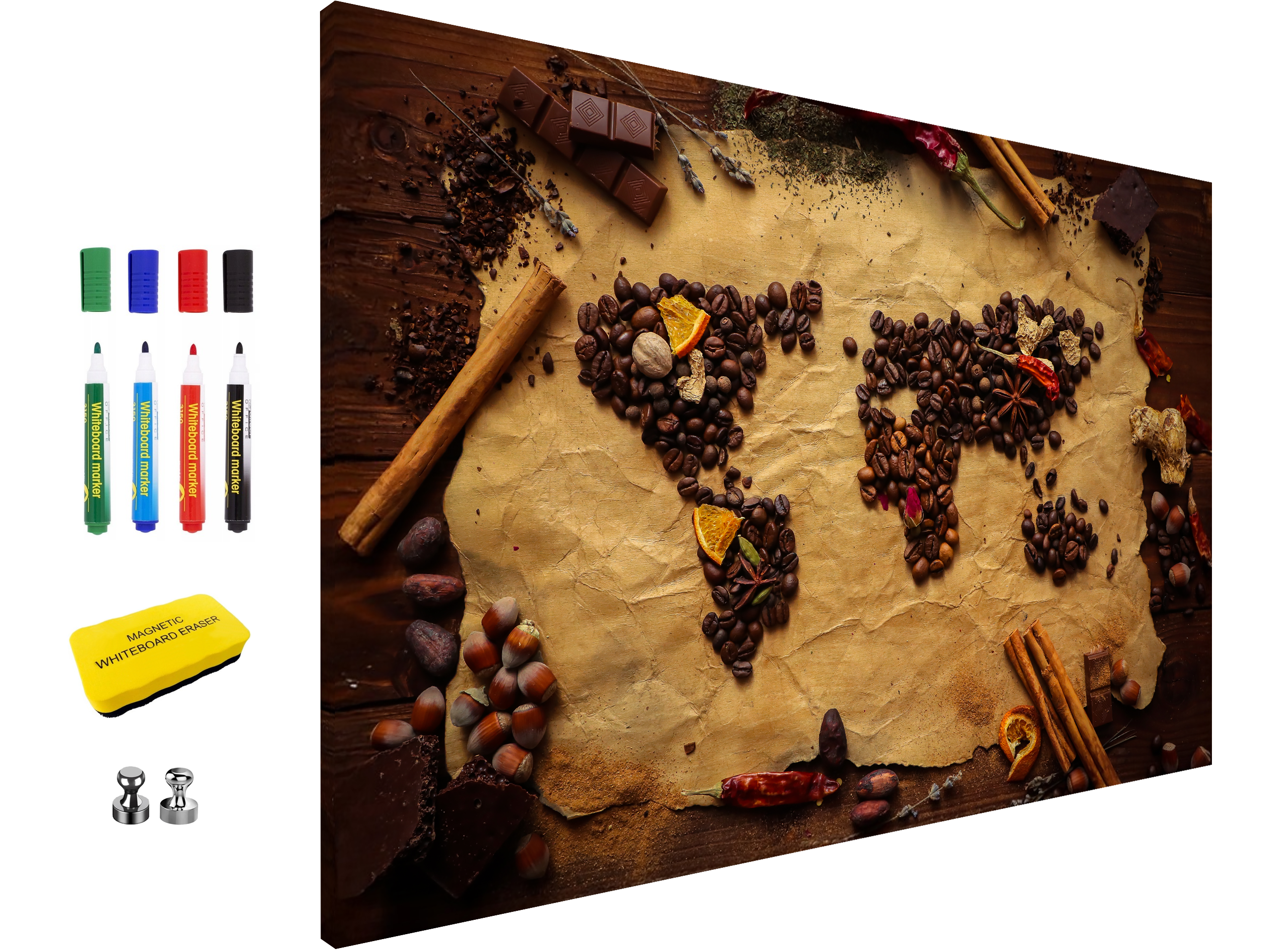 Magnetic Metal Board – Dry-Erase Wall Board & Strong Magnet Bulletin Board for Offices, Homes & Classrooms – Modern & Durable Wall Organizer : Coffee world map