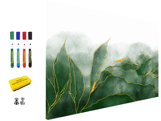 Magnetic Metal Board – Dry-Erase Wall Board & Strong Magnet Bulletin Board for Offices, Homes & Classrooms – Modern & Durable Wall Organizer : Green marble leaves