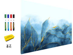 Magnetic Metal Board – Dry-Erase Wall Board & Strong Magnet Bulletin Board for Offices, Homes & Classrooms – Modern & Durable Wall Organizer : Blue marble leaves