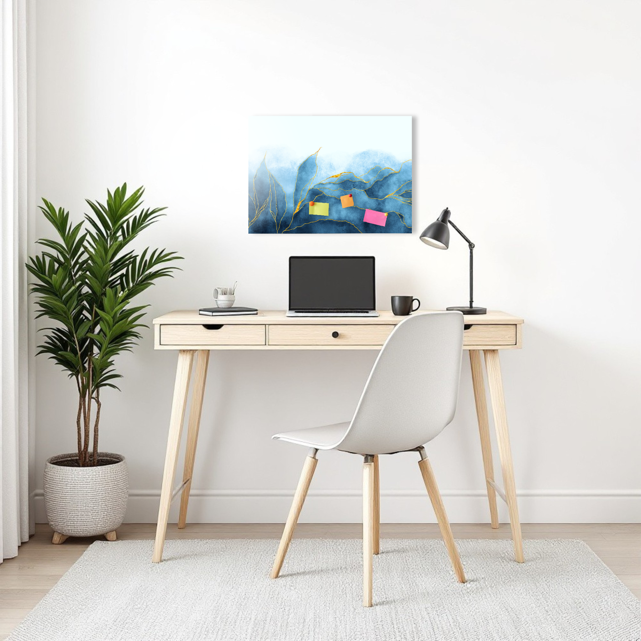 Magnetic Metal Board – Dry-Erase Wall Board & Strong Magnet Bulletin Board for Offices, Homes & Classrooms – Modern & Durable Wall Organizer : Blue marble leaves