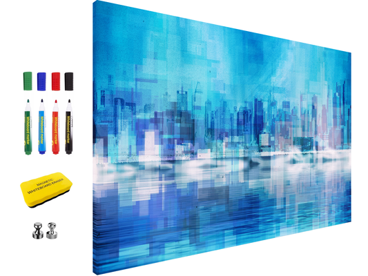 Concept Crystal ® 2-in-1 Magnetic Metal Whiteboard & Bulletin Board – Strong Magnet Board with Dry-Erase Surface for Notes, Schedules, & Photos – Ideal for Home & Office : A city in the picture