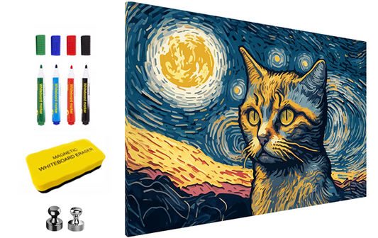 Magnetic Metal Board – Dry-Erase Wall Board & Strong Magnet Bulletin Board for Offices, Homes & Classrooms – Modern & Durable Wall Organizer : Van Gogh's Cat