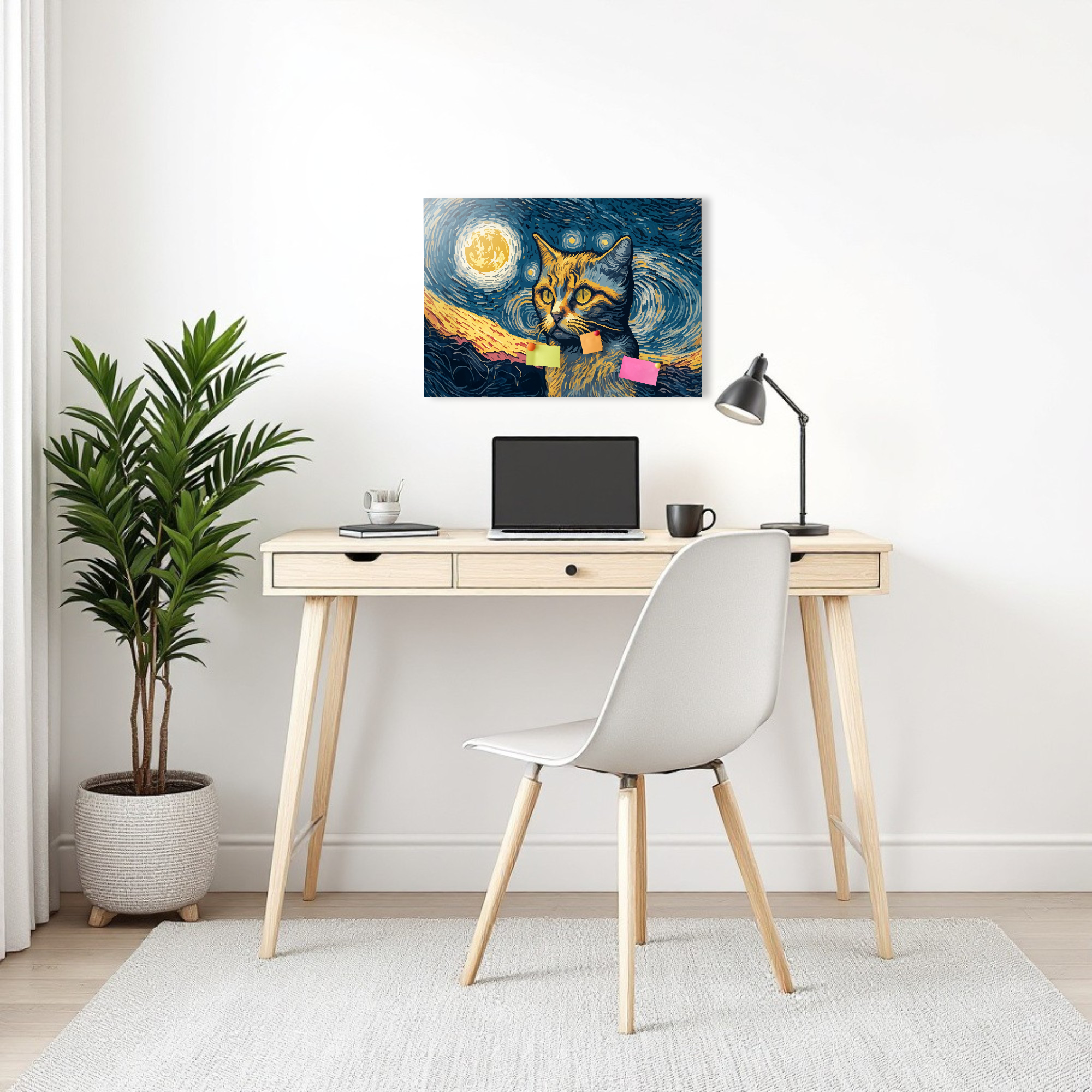 Magnetic Metal Board – Dry-Erase Wall Board & Strong Magnet Bulletin Board for Offices, Homes & Classrooms – Modern & Durable Wall Organizer : Van Gogh's Cat